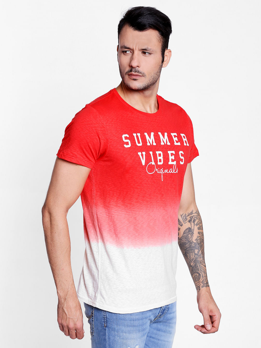 Bright Red Ombre Crew Neck T-Shirt