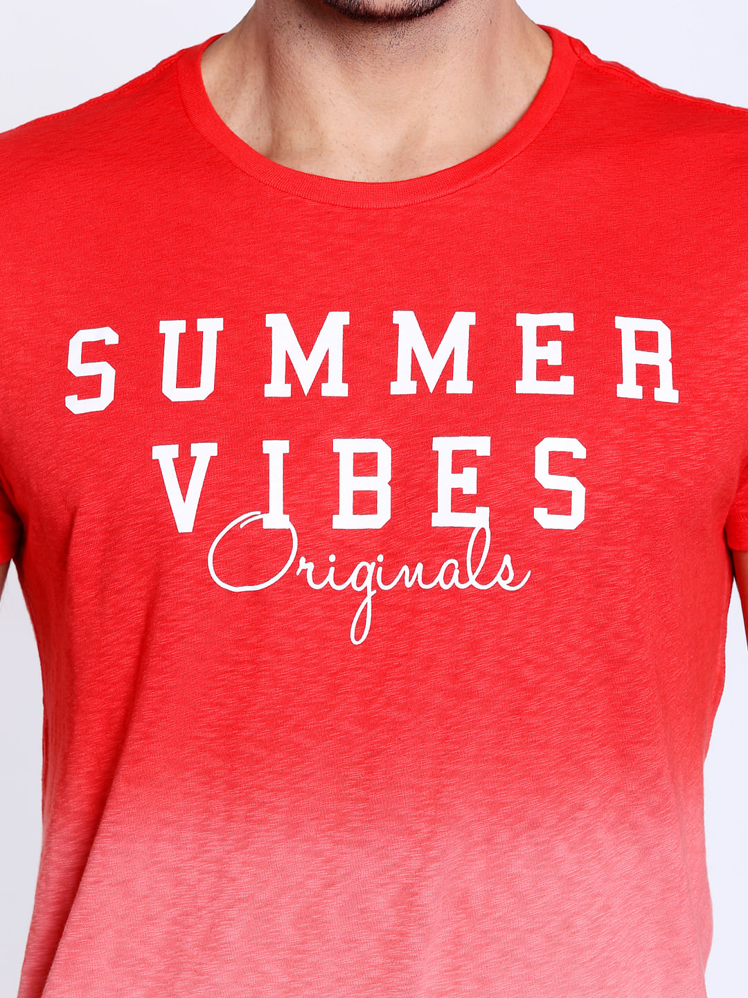 Bright Red Ombre Crew Neck T-Shirt