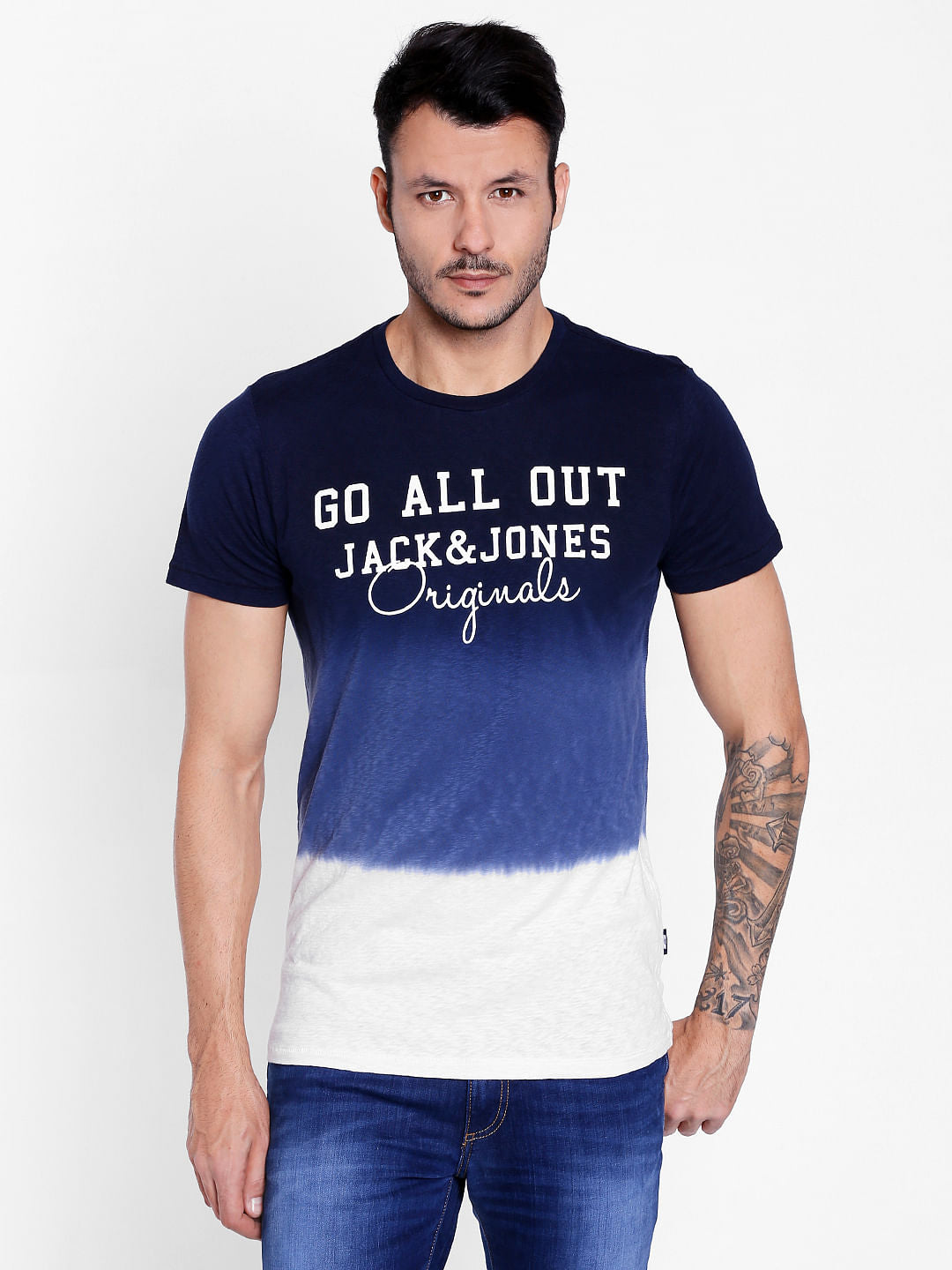 Dark Blue Ombre Crew Neck T-Shirt - S