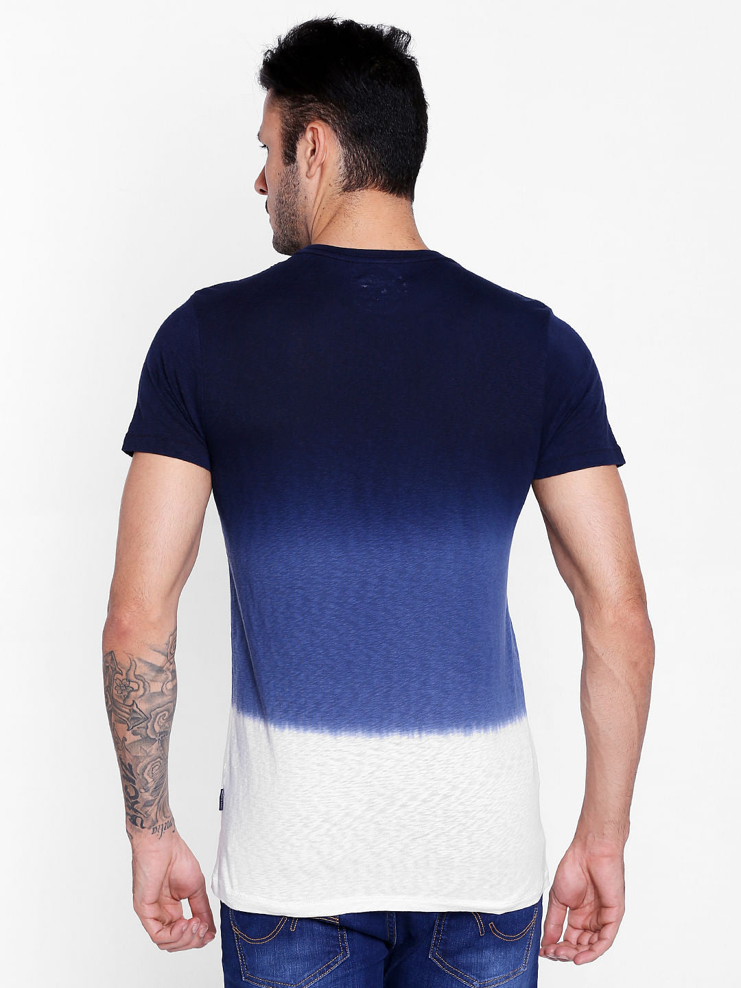 Dark Blue Ombre Crew Neck T-Shirt