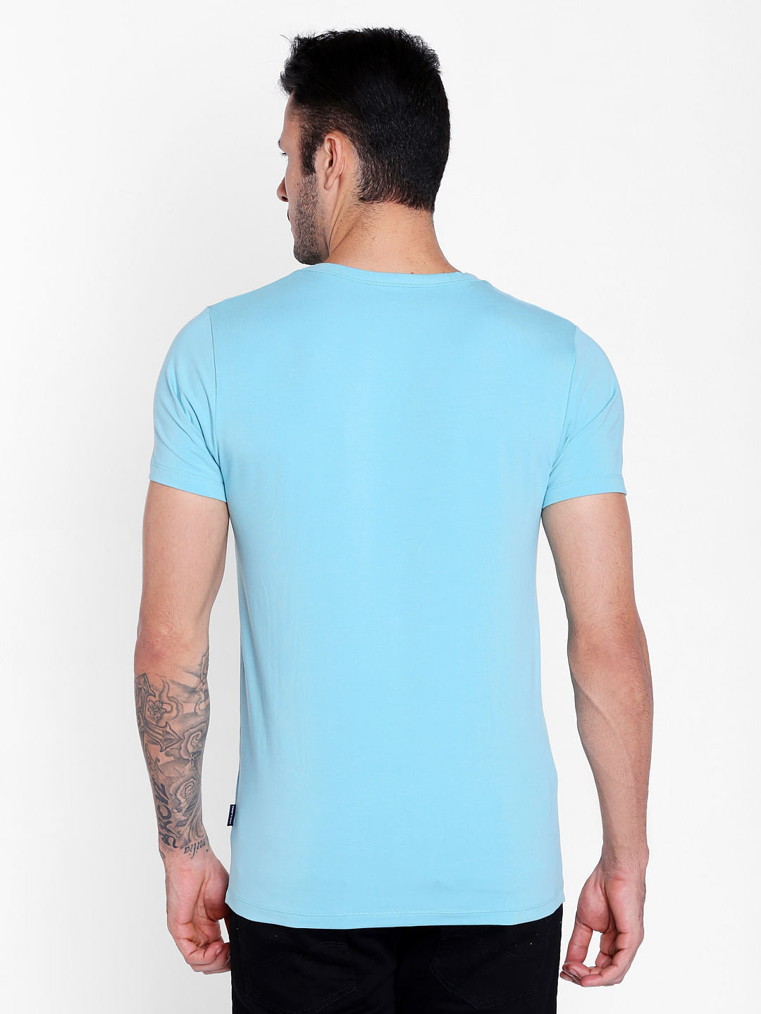 Aqua Blue Graphic Print V-Neck T-Shirt
