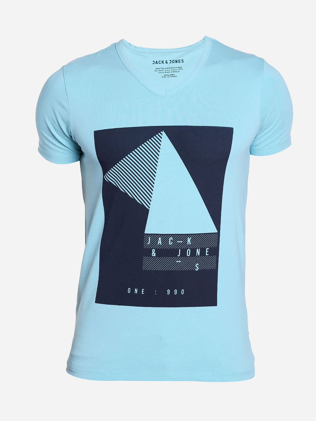 Aqua Blue Graphic Print V-Neck T-Shirt