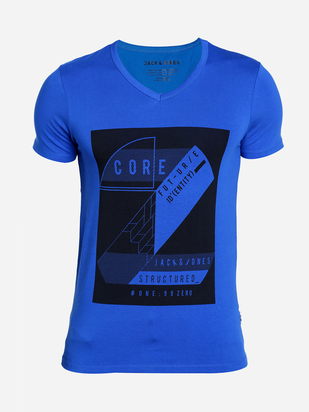 Electric Blue Graphic Print V-Neck T-Shirt