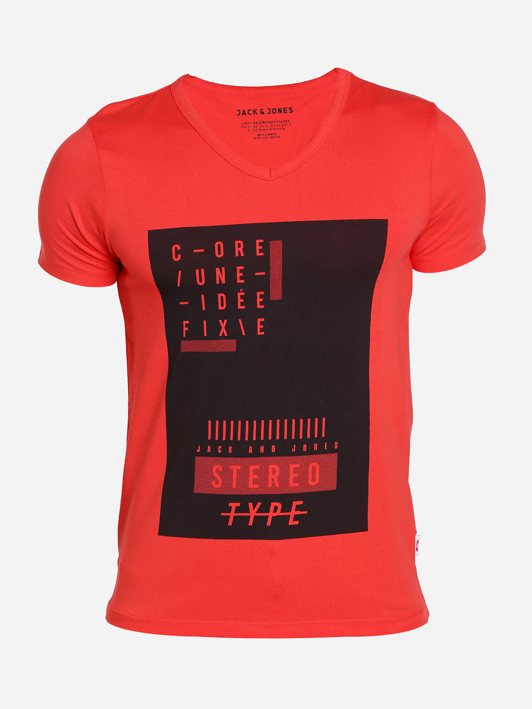 Bright Red Graphic Print V-Neck T-Shirt