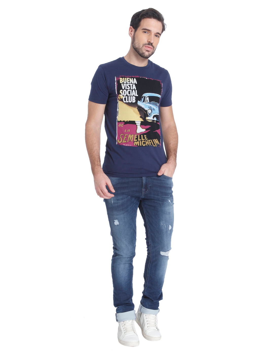 Blue Graphic Print Crew Neck T-Shirt