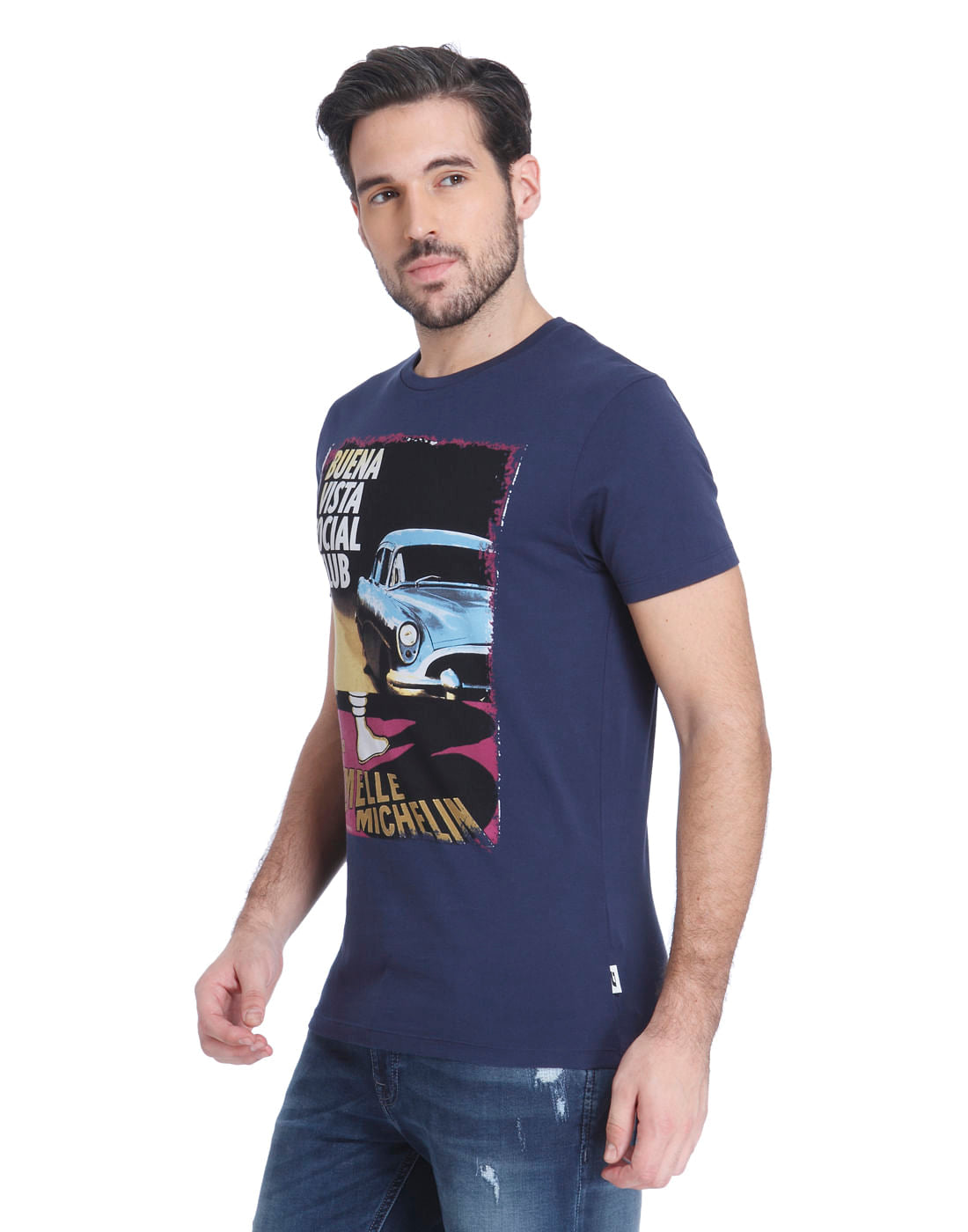 Blue Graphic Print Crew Neck T-Shirt