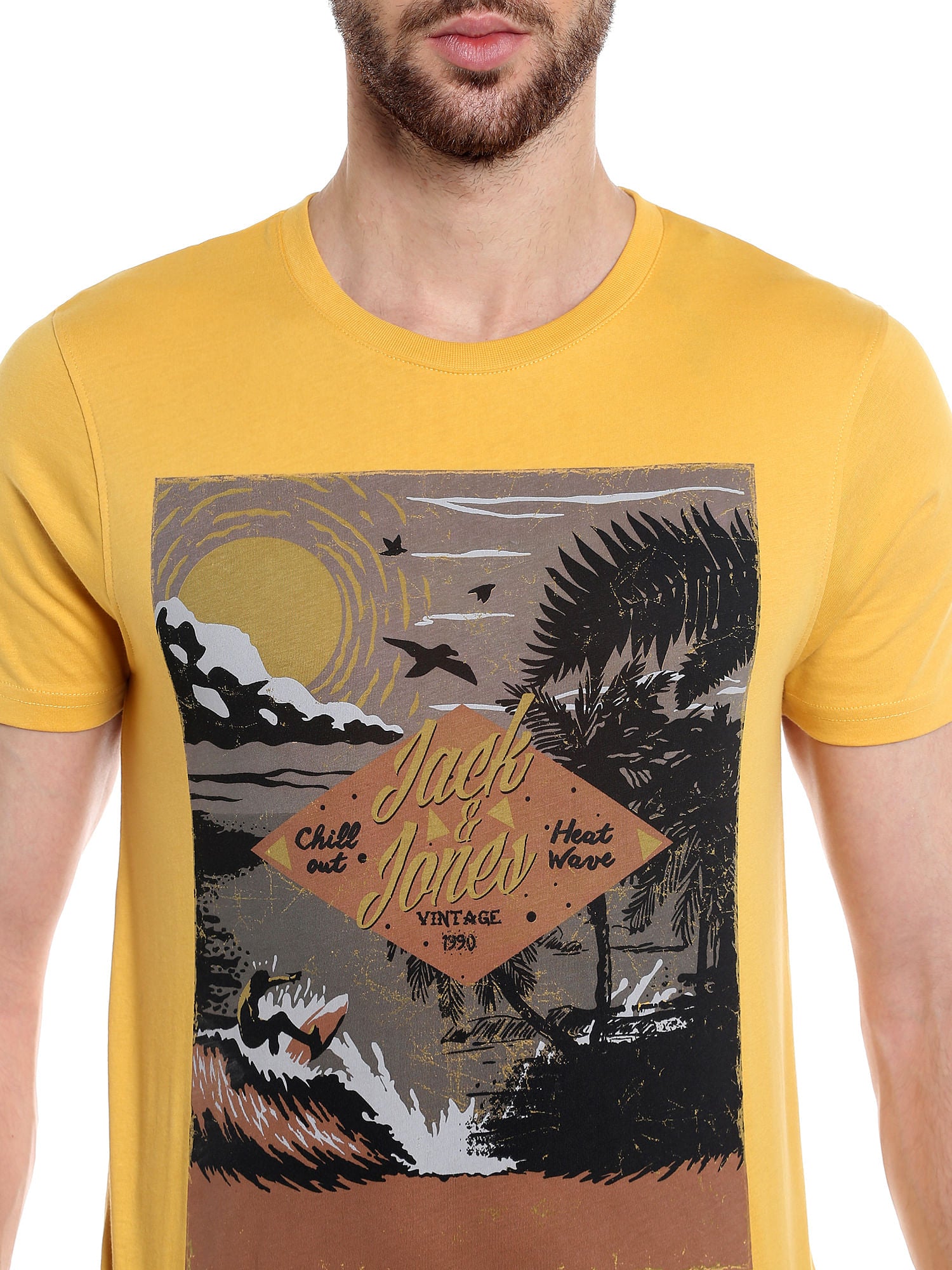 Yellow Graphic Print Slim Fit T-Shirt