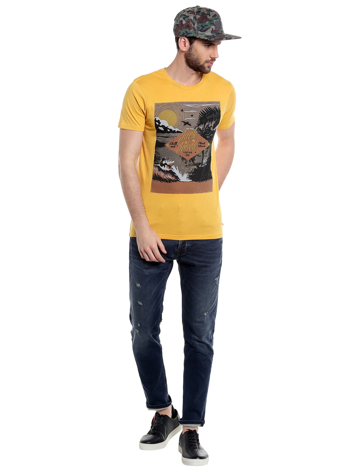 Yellow Graphic Print Slim Fit T-Shirt