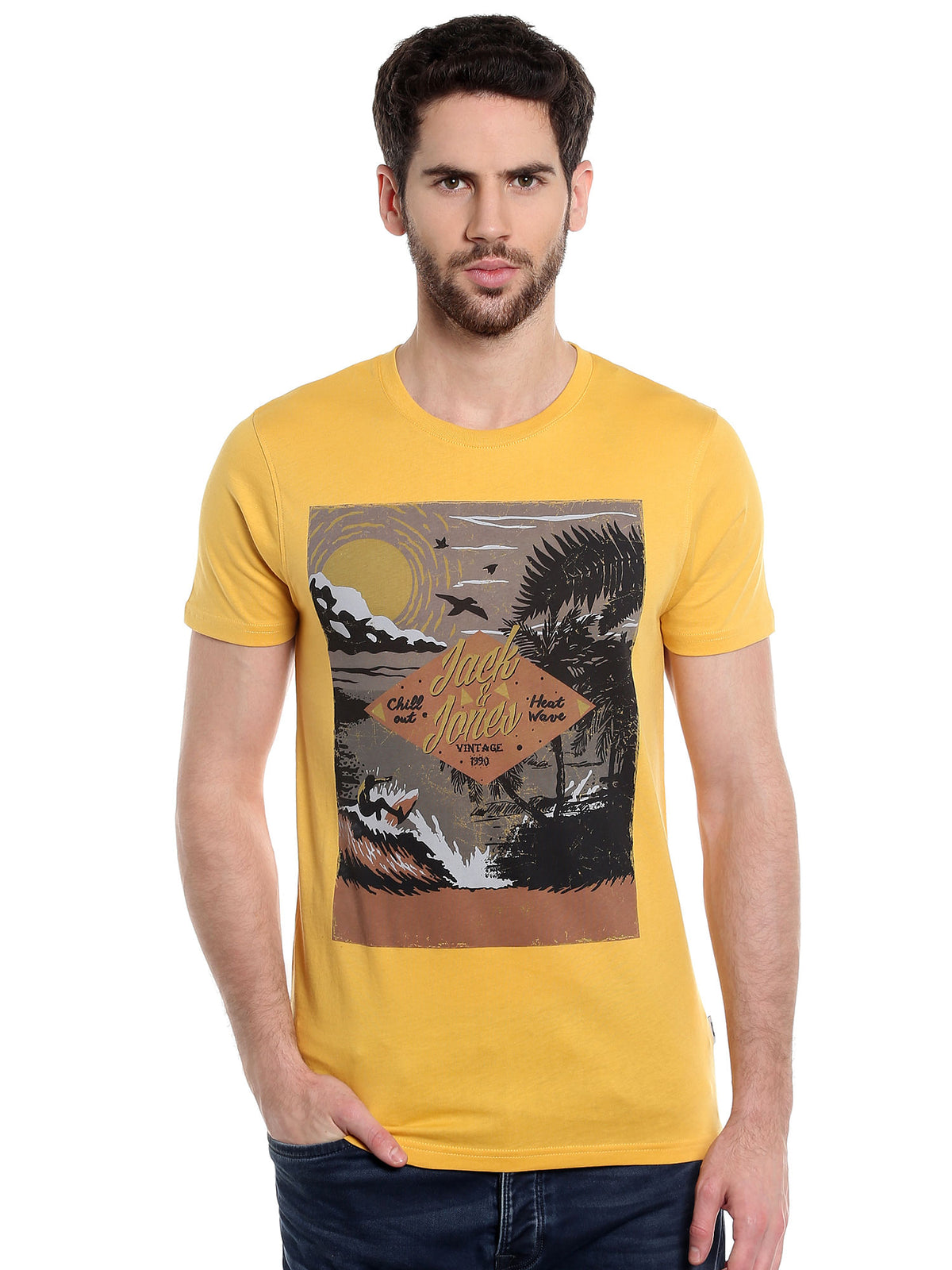 Yellow Graphic Print Slim Fit T-Shirt - S