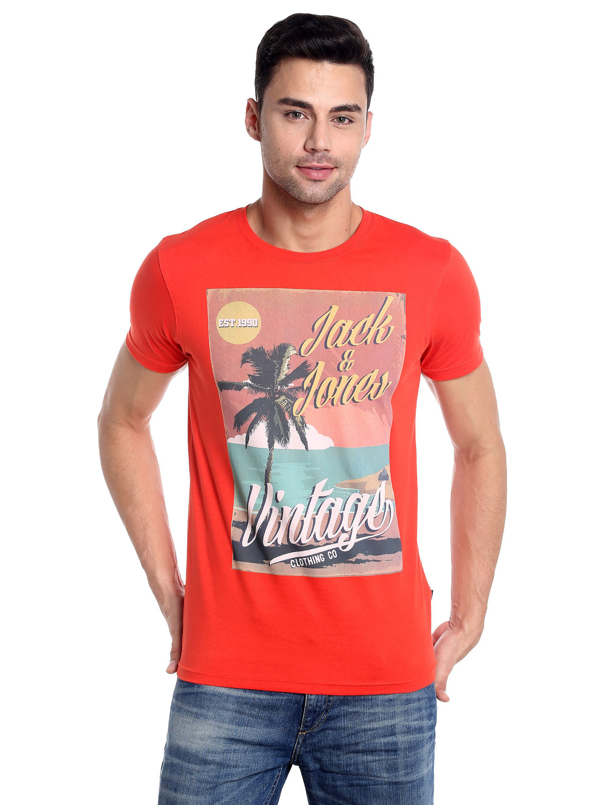 Orange Graphic Print Slim Fit T-Shirt - S