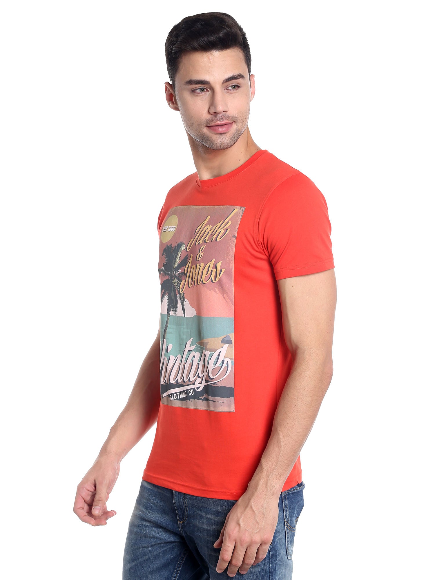 Orange Graphic Print Slim Fit T-Shirt
