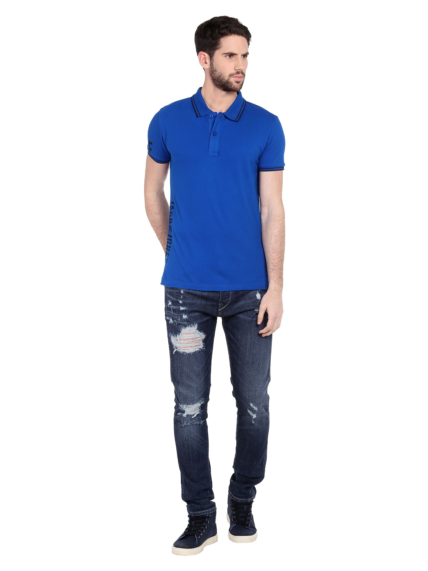 Electric Blue Logo Print Polo T-Shirt