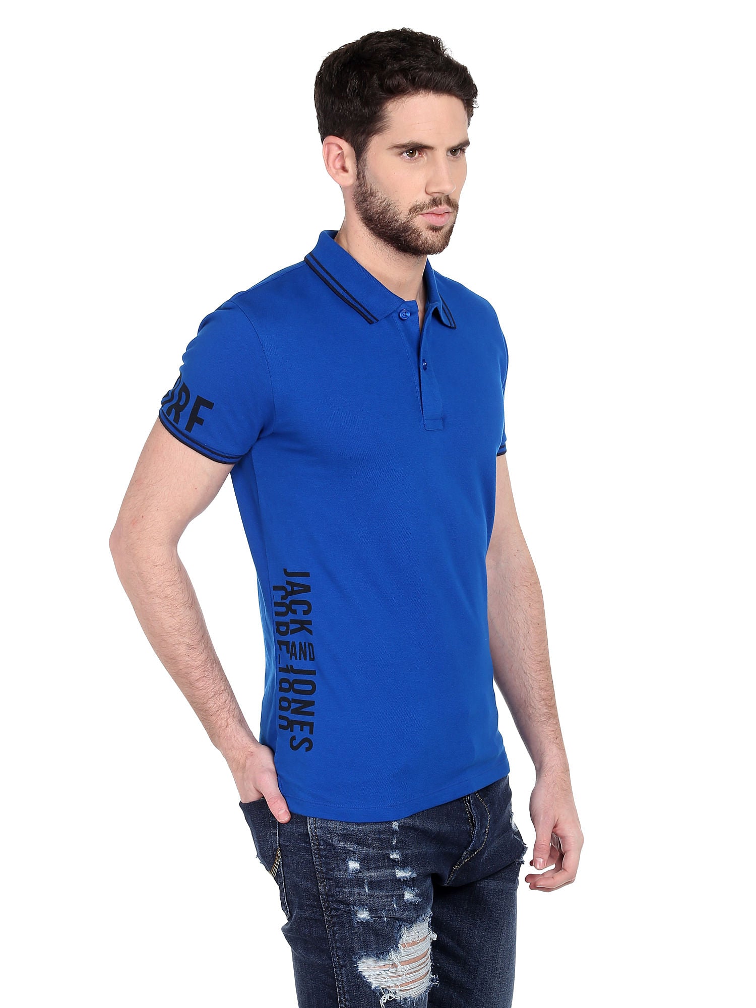 Electric Blue Logo Print Polo T-Shirt