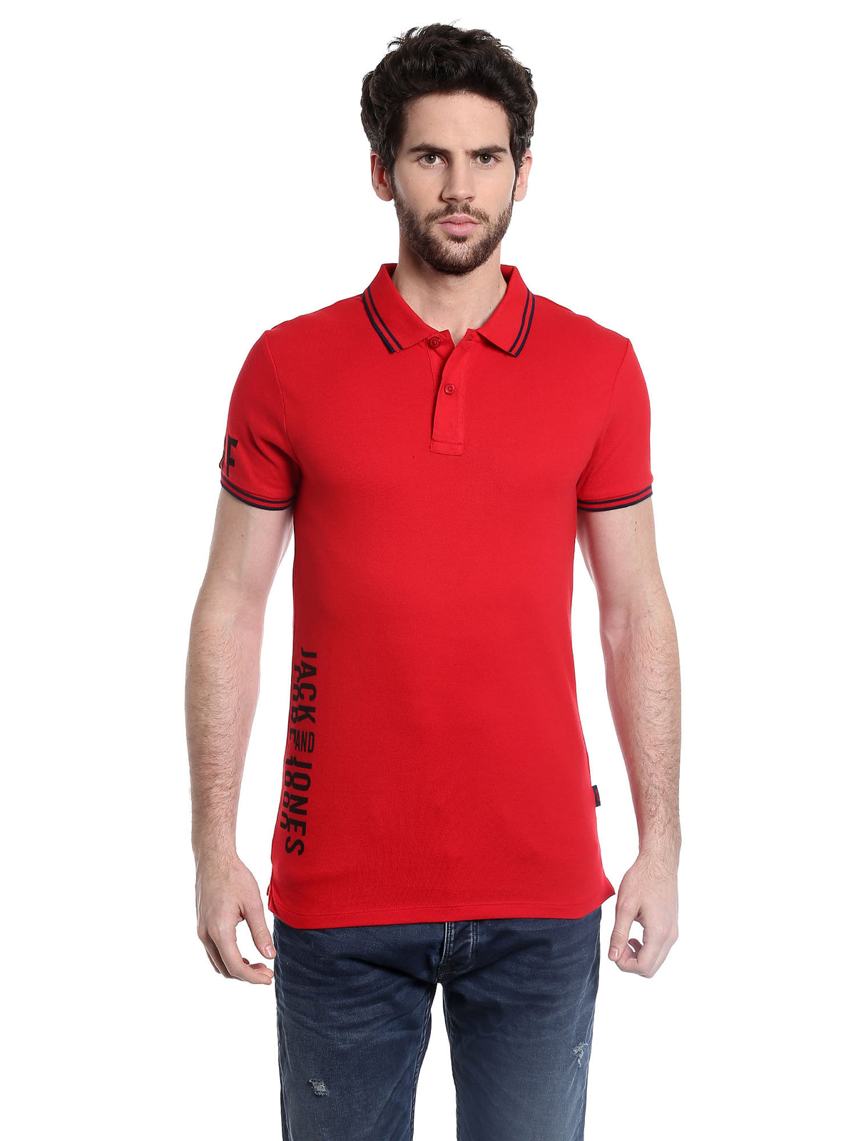Red Logo Print Polo T-Shirt - S