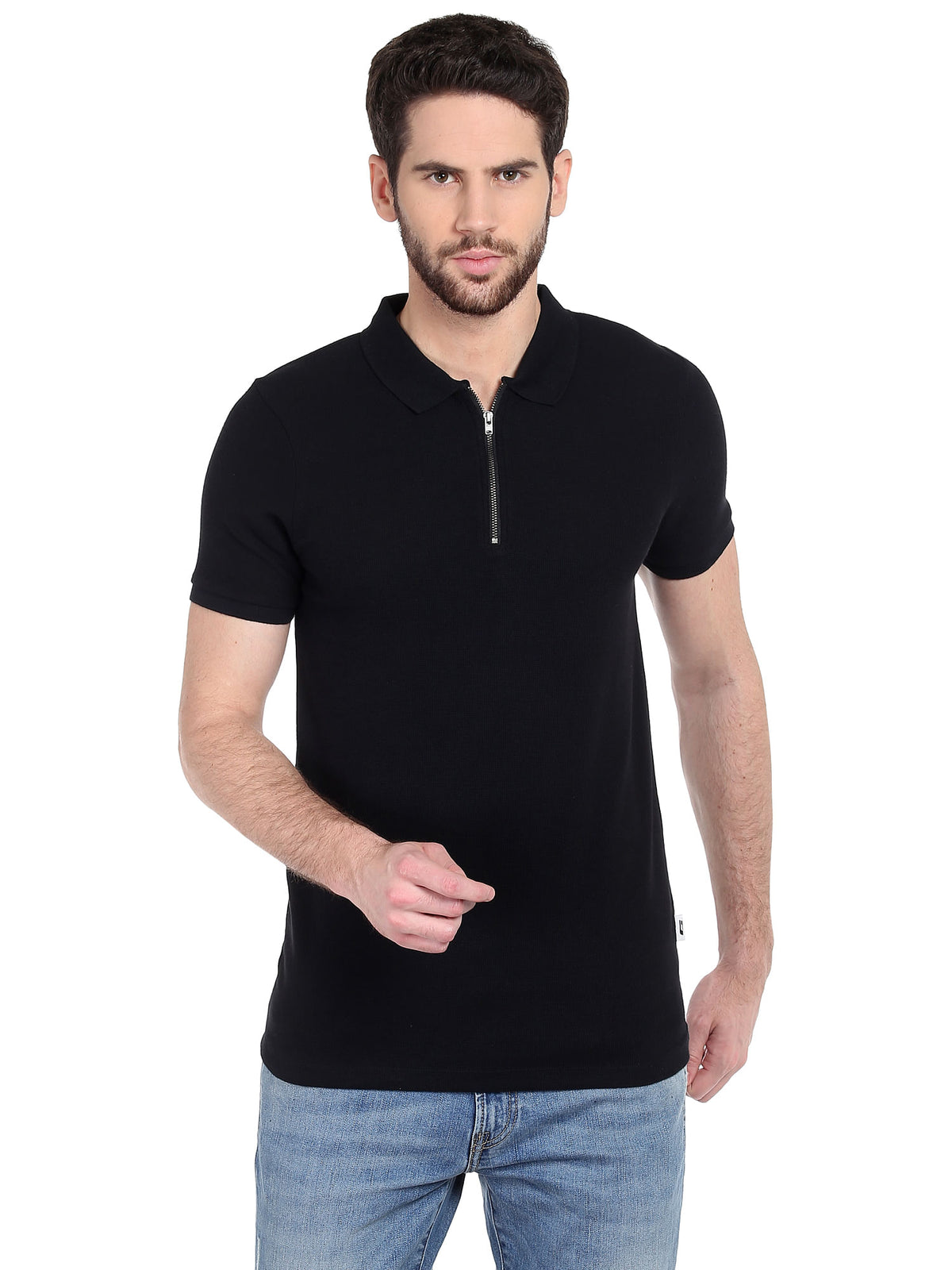 Black Zip Up Polo - S