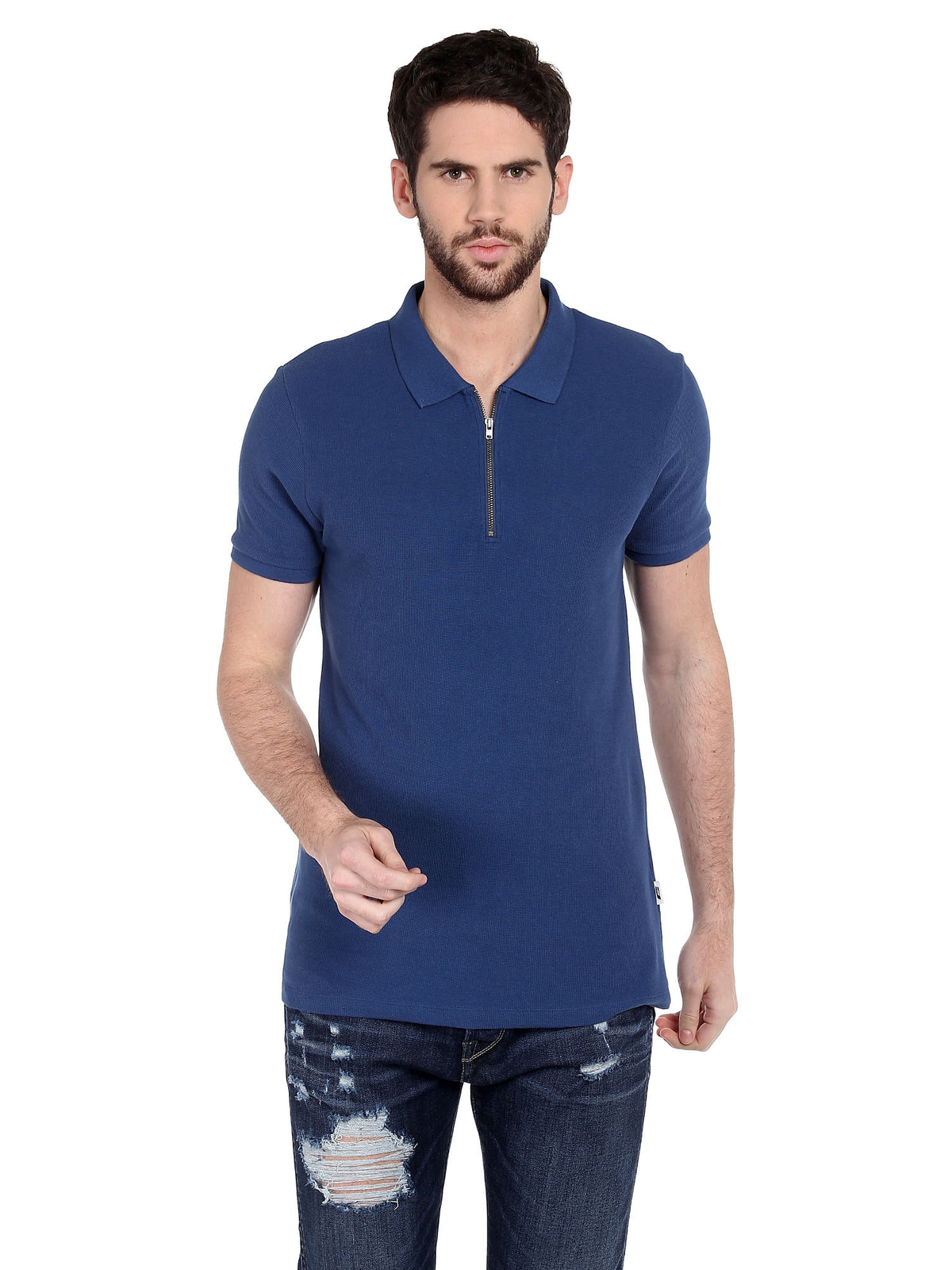 Blue Zip Up Polo - S