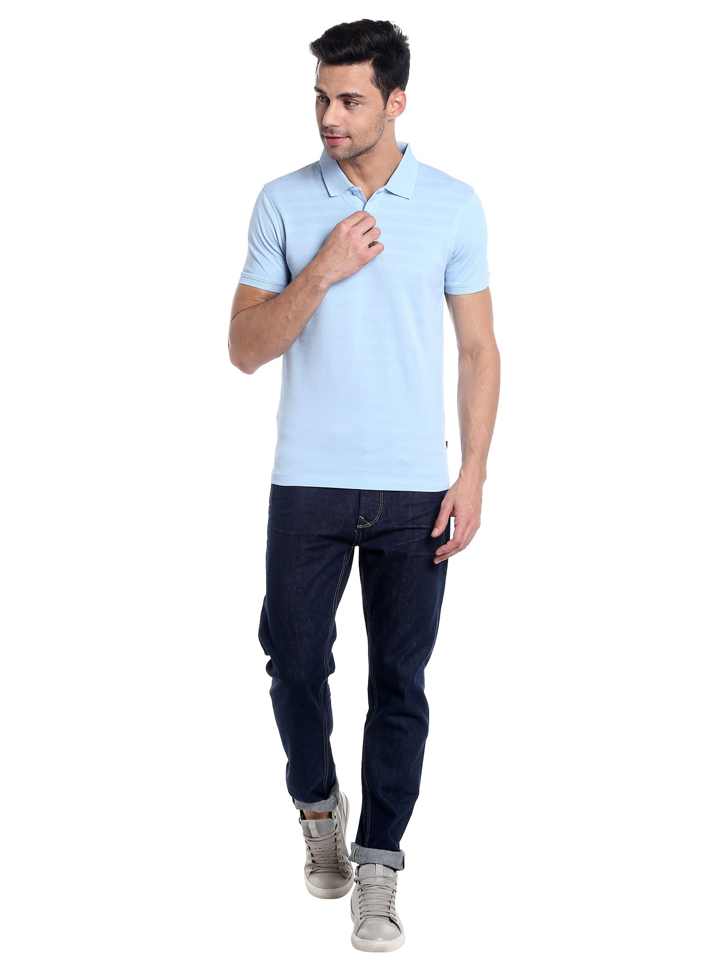 Light Blue Striped Polo T-Shirt