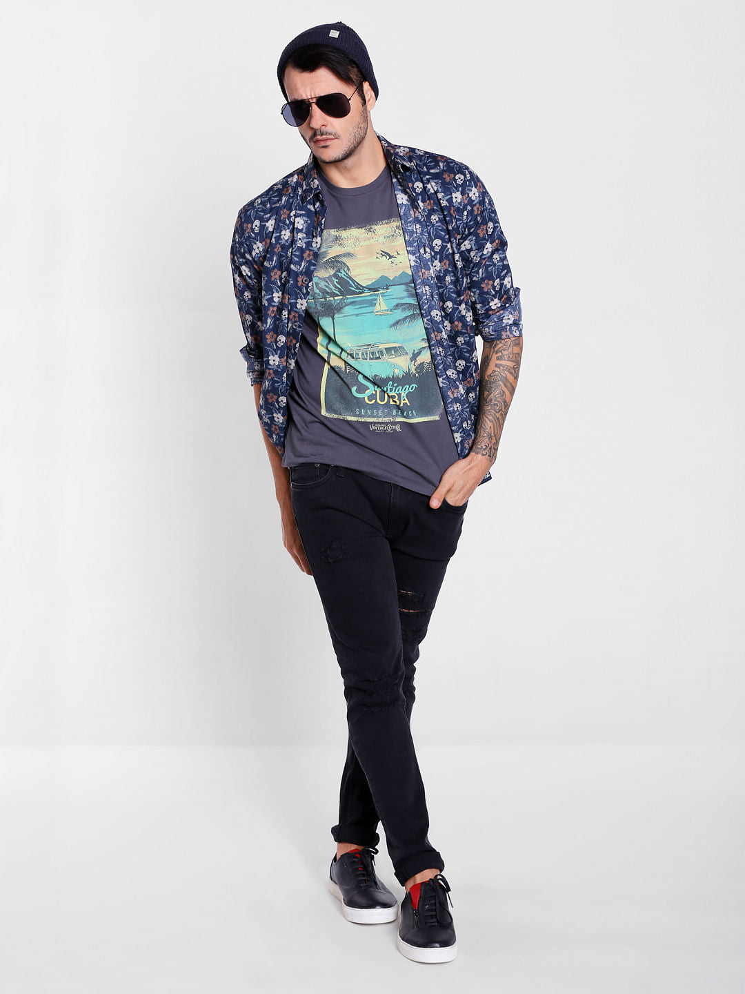 Dark Grey Graphic Print Crew Neck T-Shirt