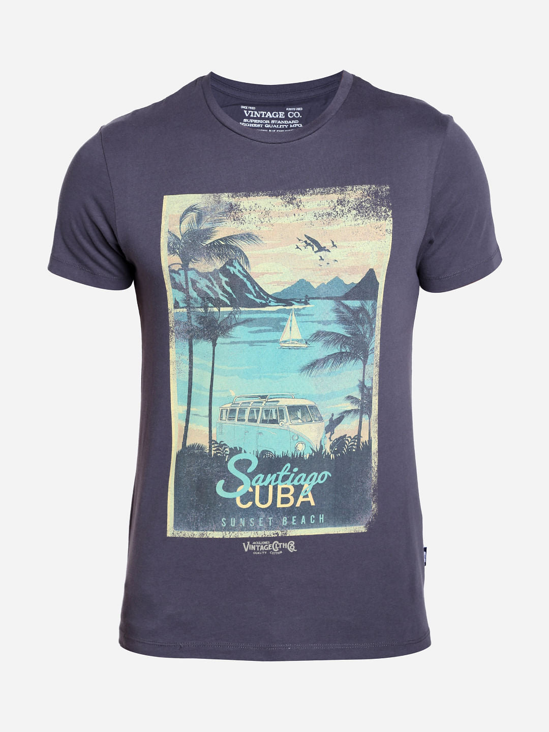 Dark Grey Graphic Print Crew Neck T-Shirt