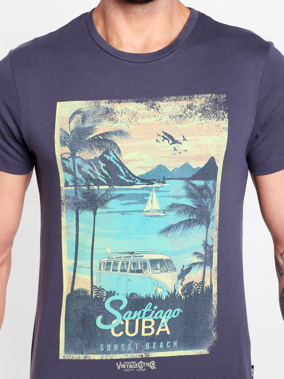 Dark Grey Graphic Print Crew Neck T-Shirt