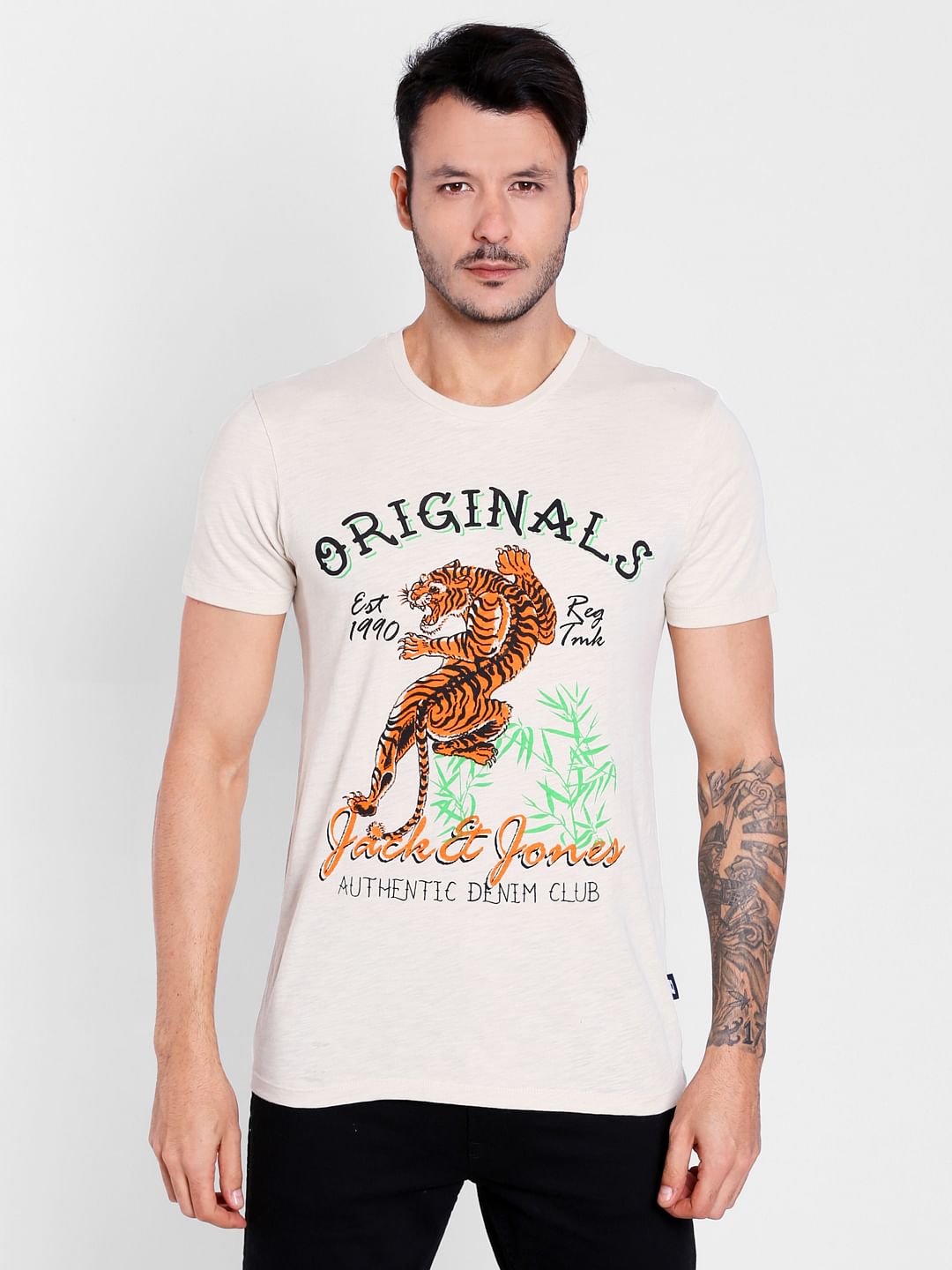 Off White Tiger Print Crew Neck T-Shirt - S
