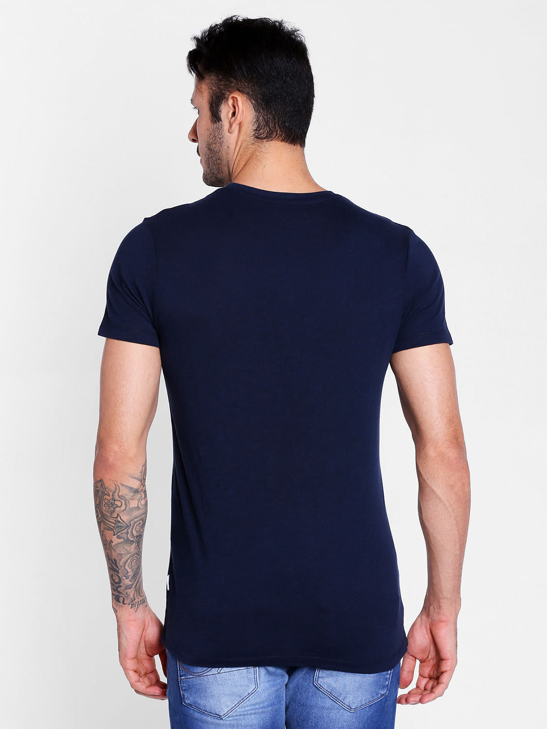 Dark Blue Graphic Print Crew Neck T-Shirt