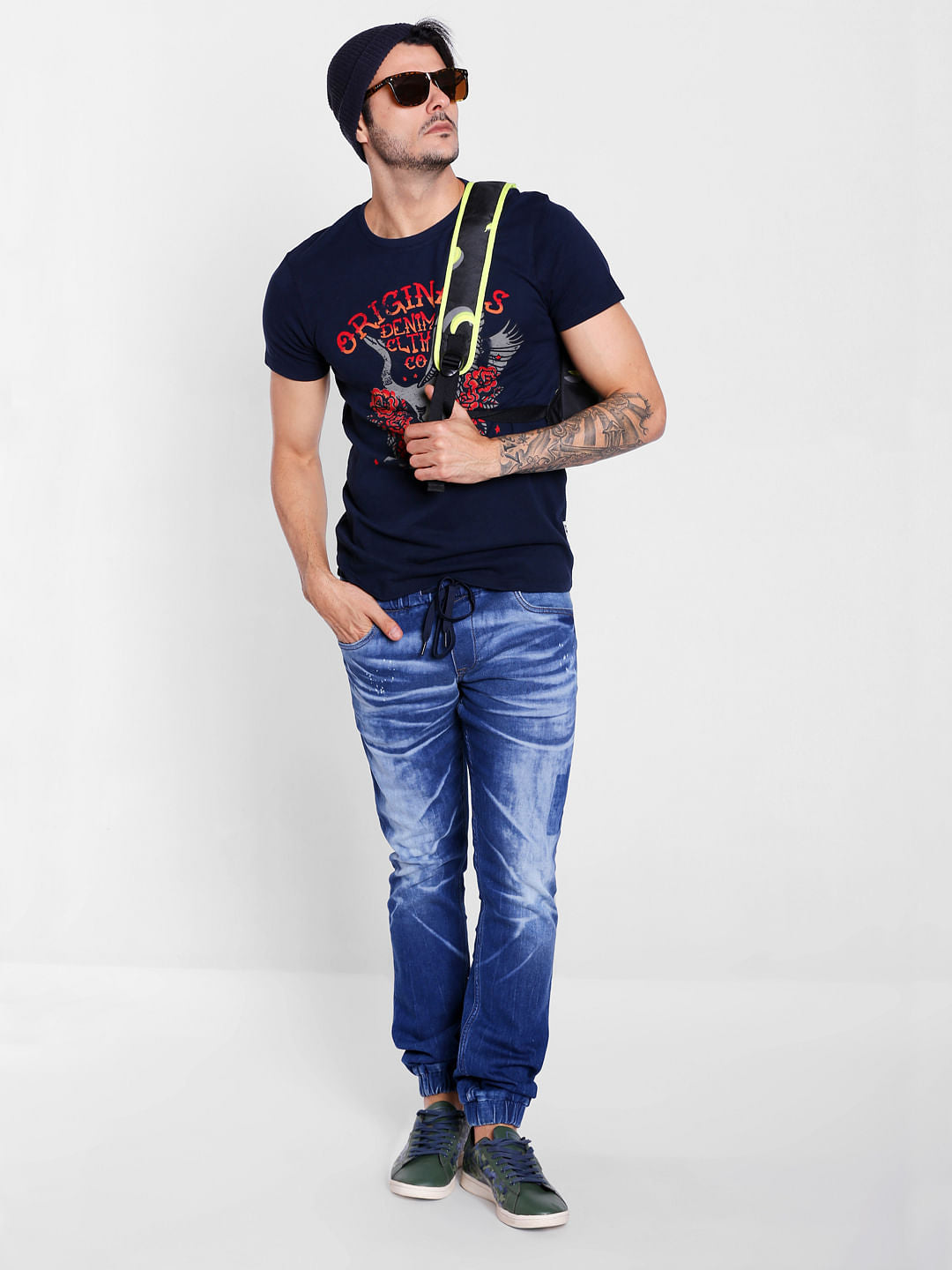 Dark Blue Graphic Print Crew Neck T-Shirt