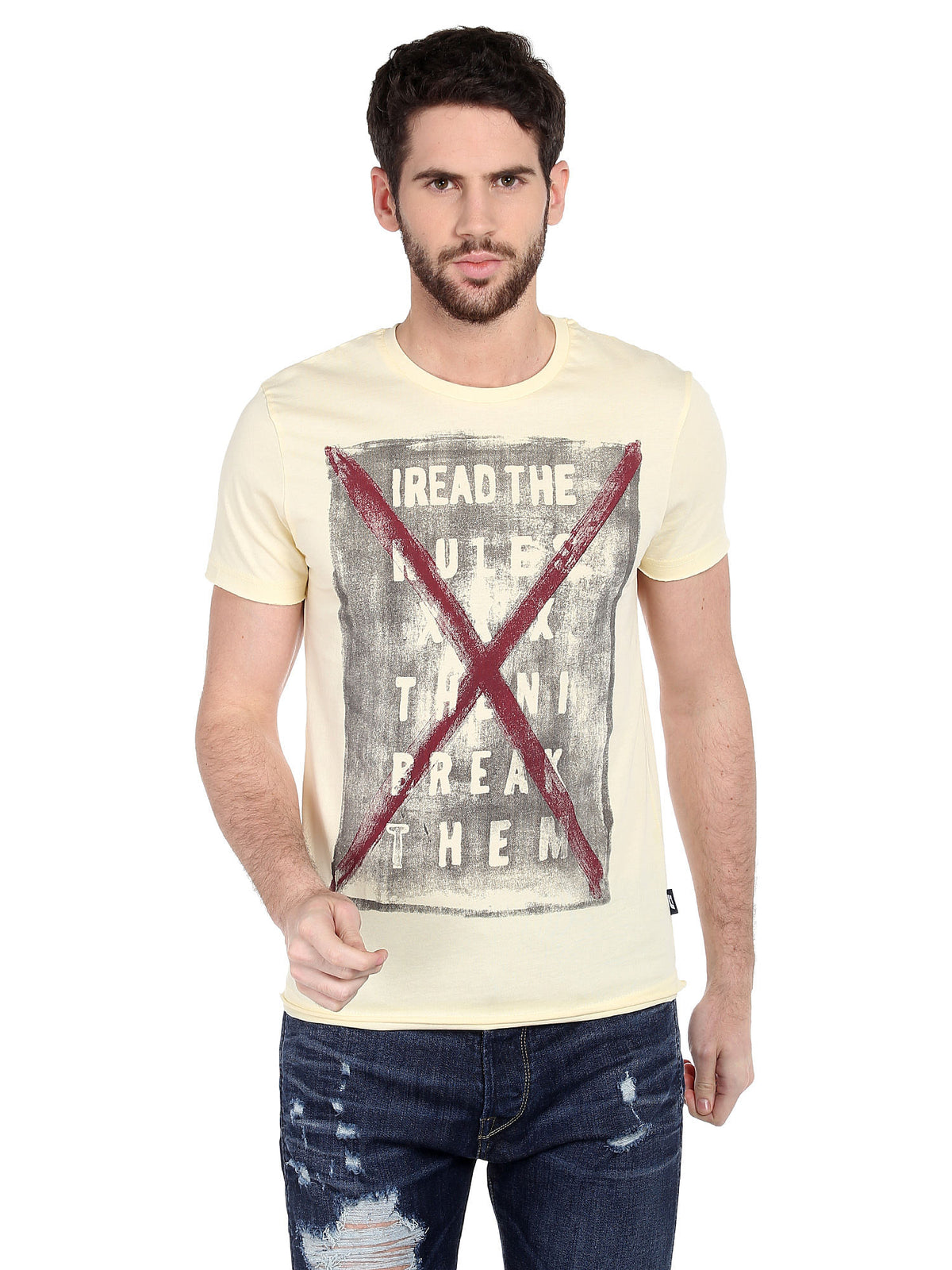 Yellow Slogan Print T-Shirt - S