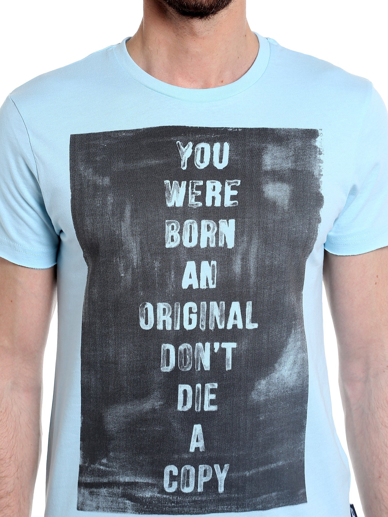 Blue Slogan Print Crew Neck T-Shirt