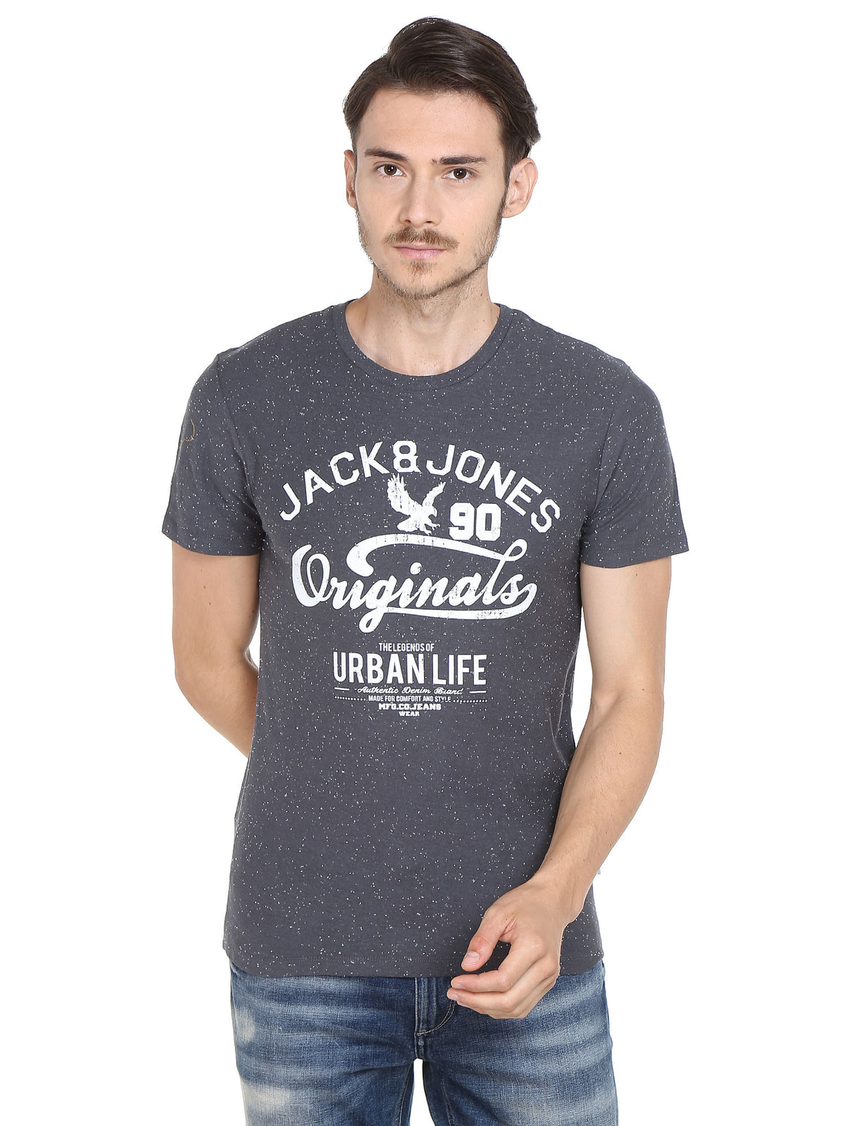 Black Graphic Print Crew Neck T-Shirt - S