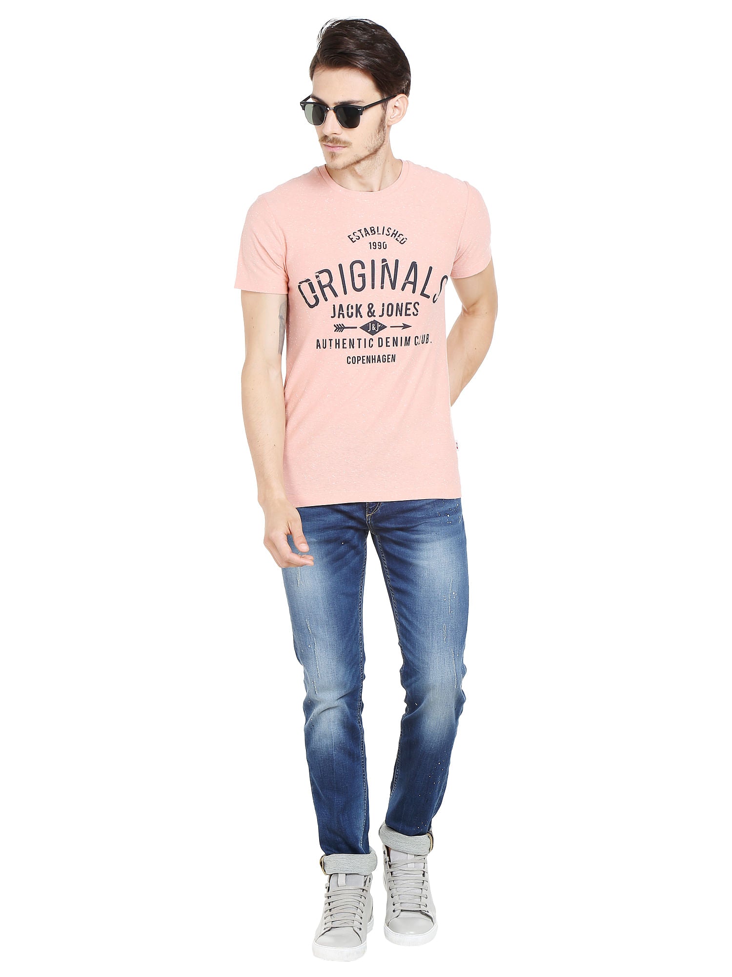 Beige Graphic Print Crew Neck T-Shirt