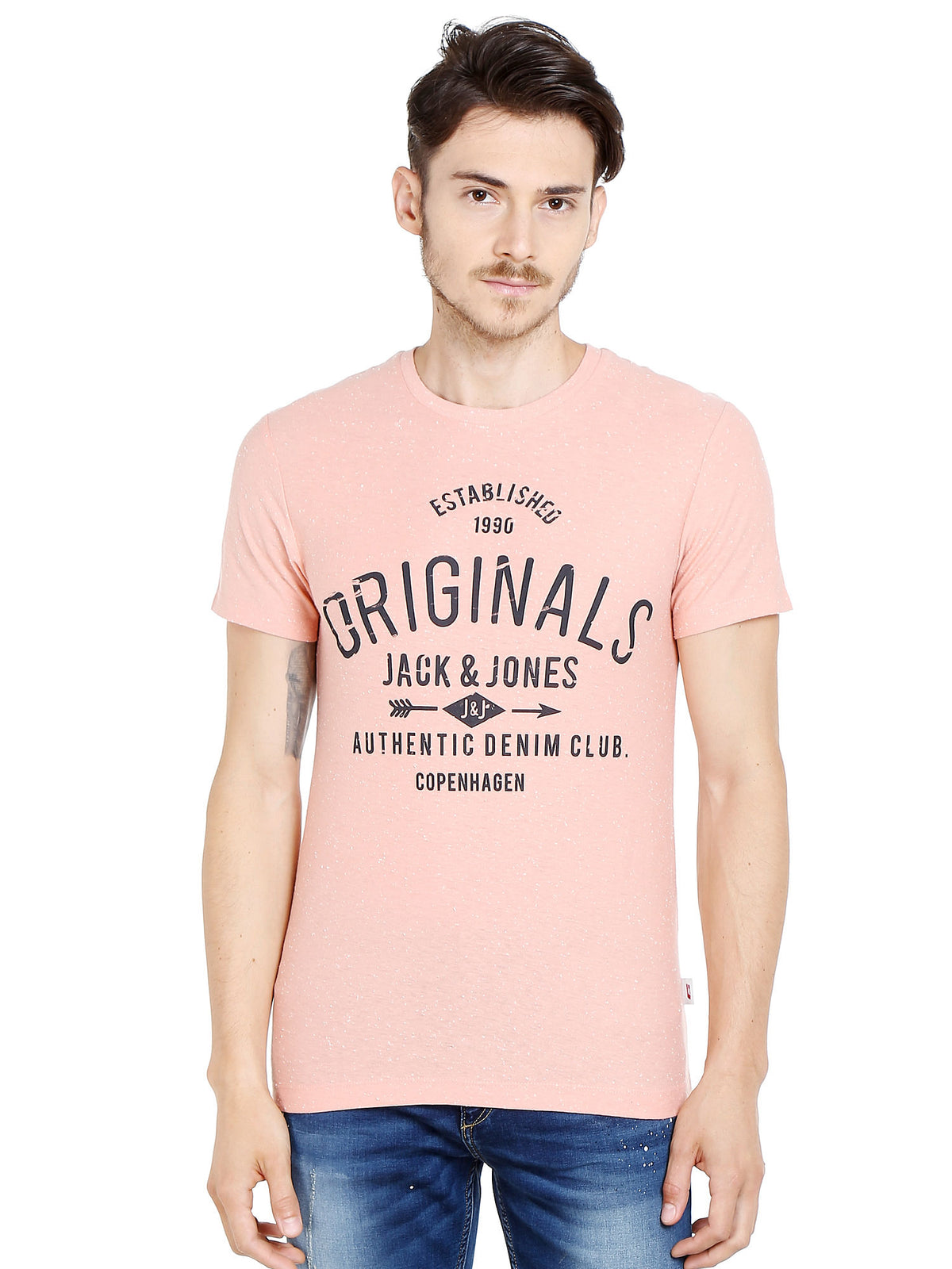 Beige Graphic Print Crew Neck T-Shirt - S