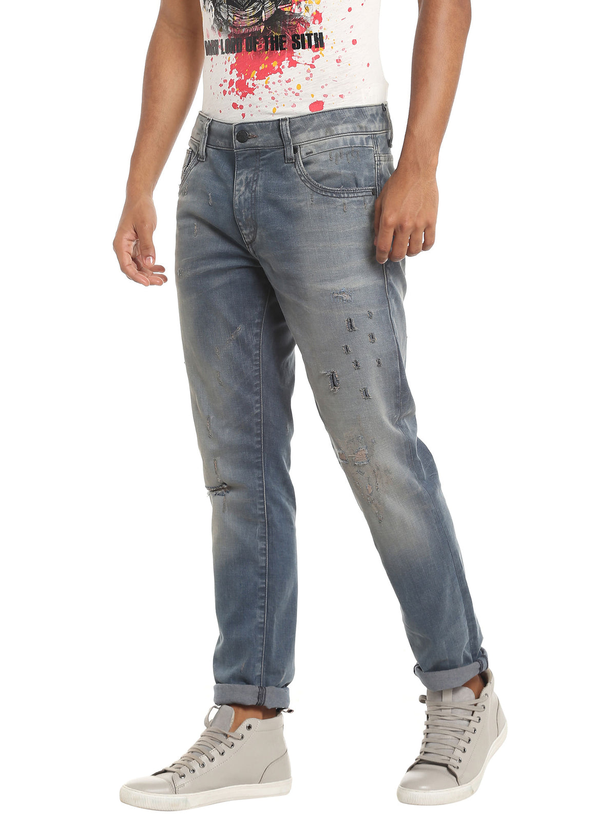 Distressed Low Rise Slim Blue Jeans - 28/32