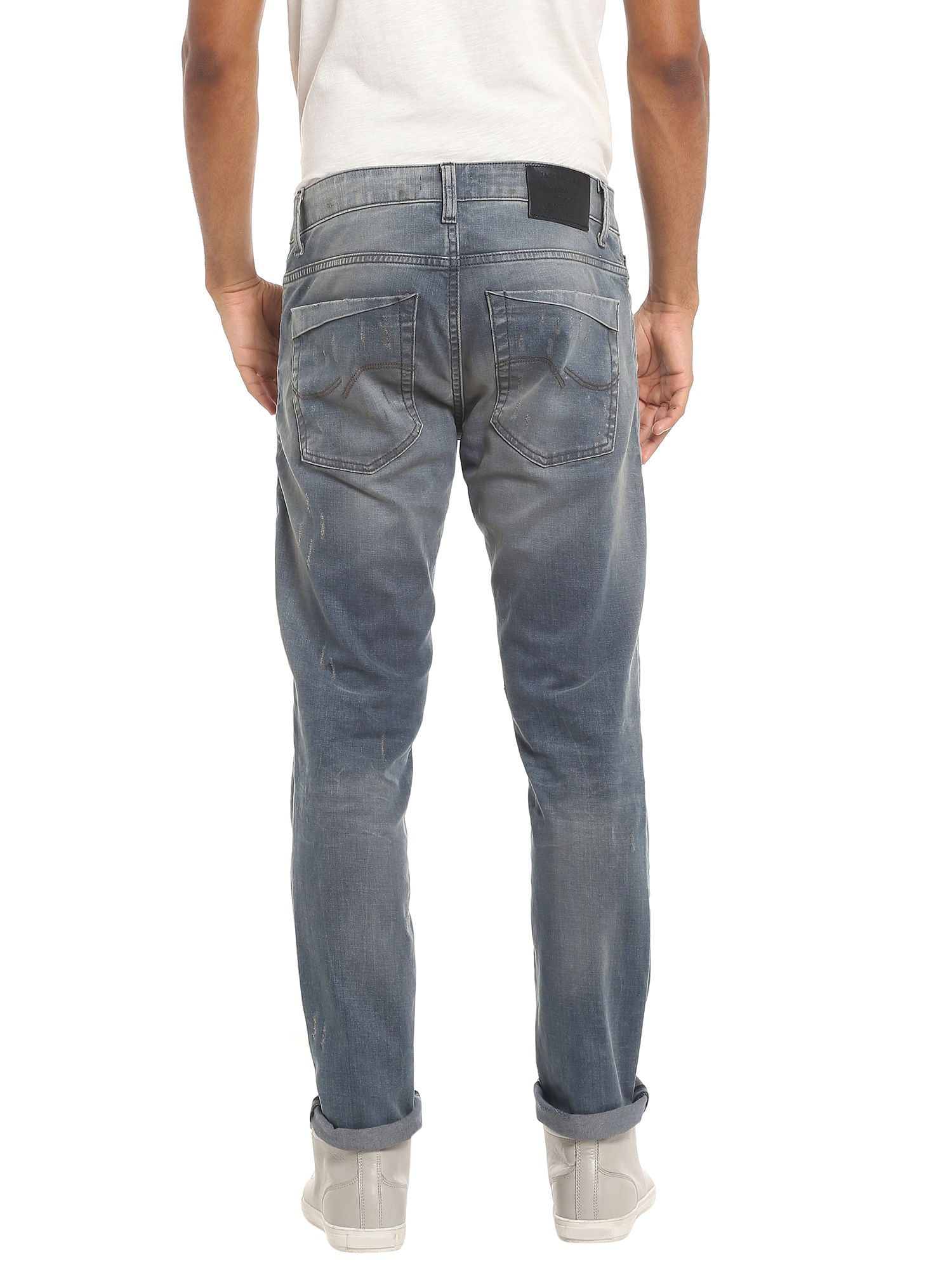 Distressed Low Rise Slim Blue Jeans