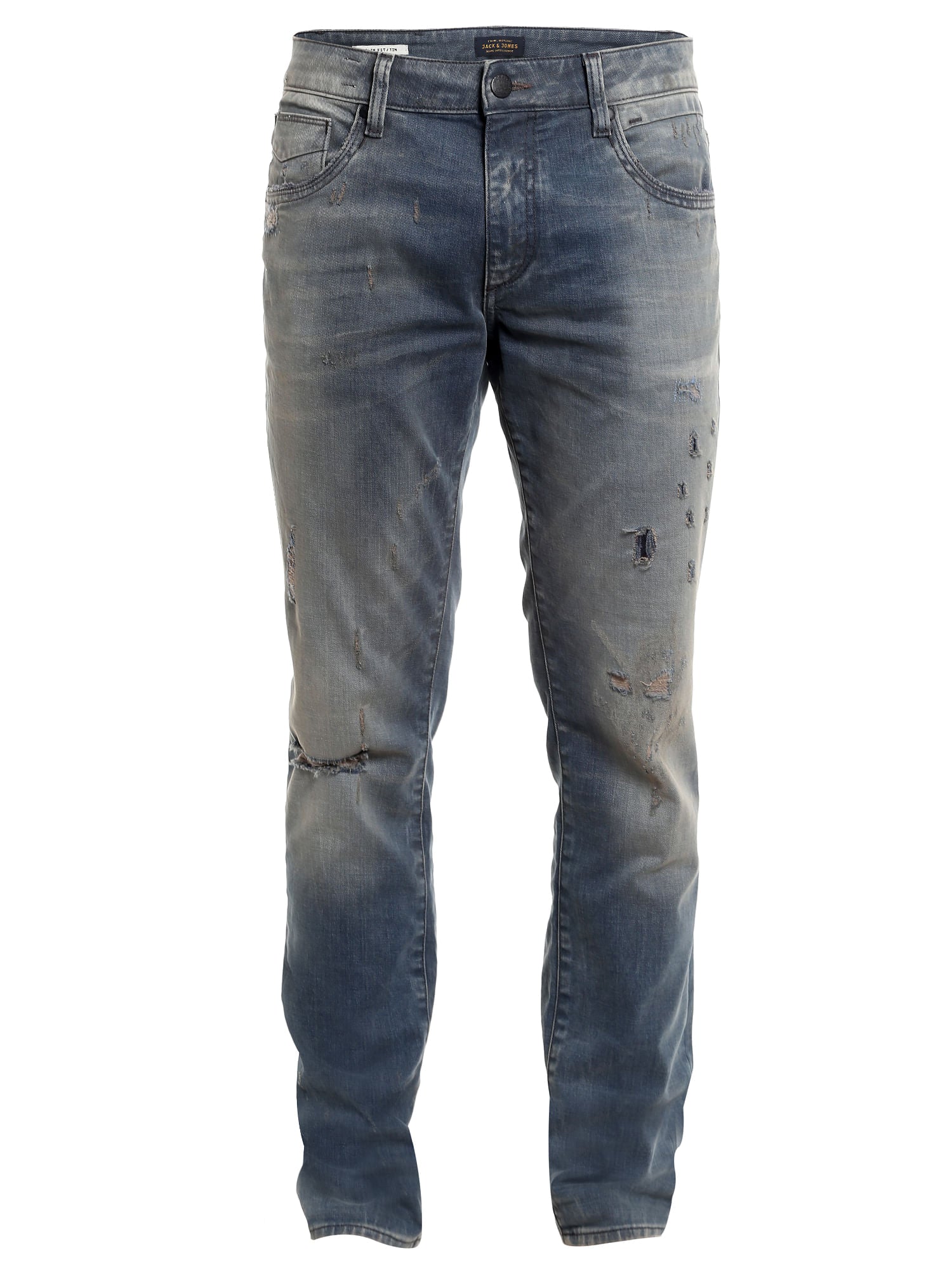 Distressed Low Rise Slim Blue Jeans