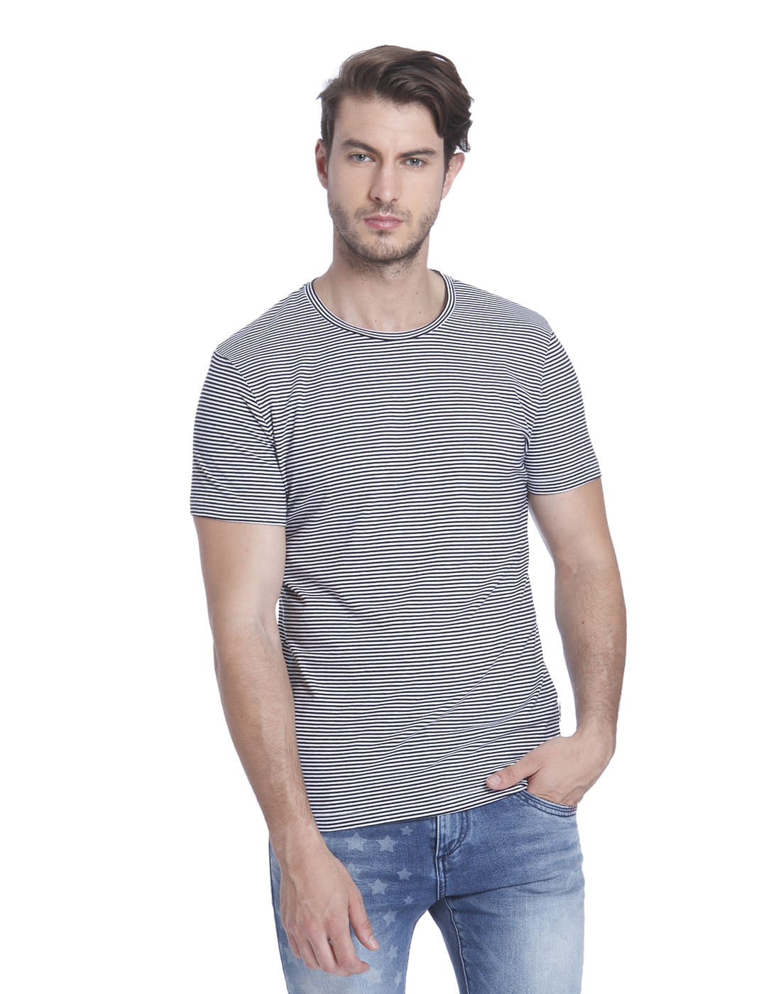 Blue Striped Crew Neck T-Shirt - S