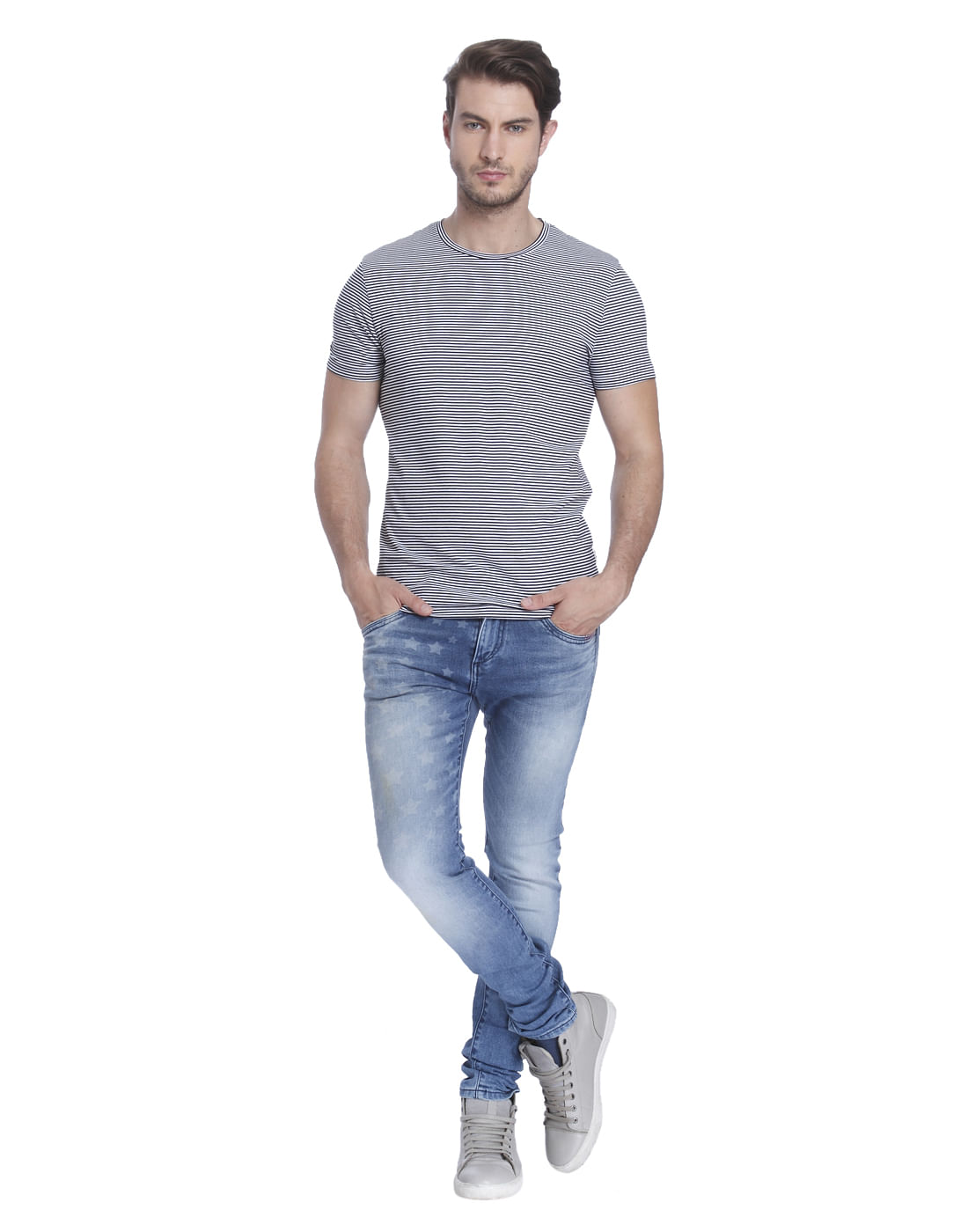 Blue Striped Crew Neck T-Shirt