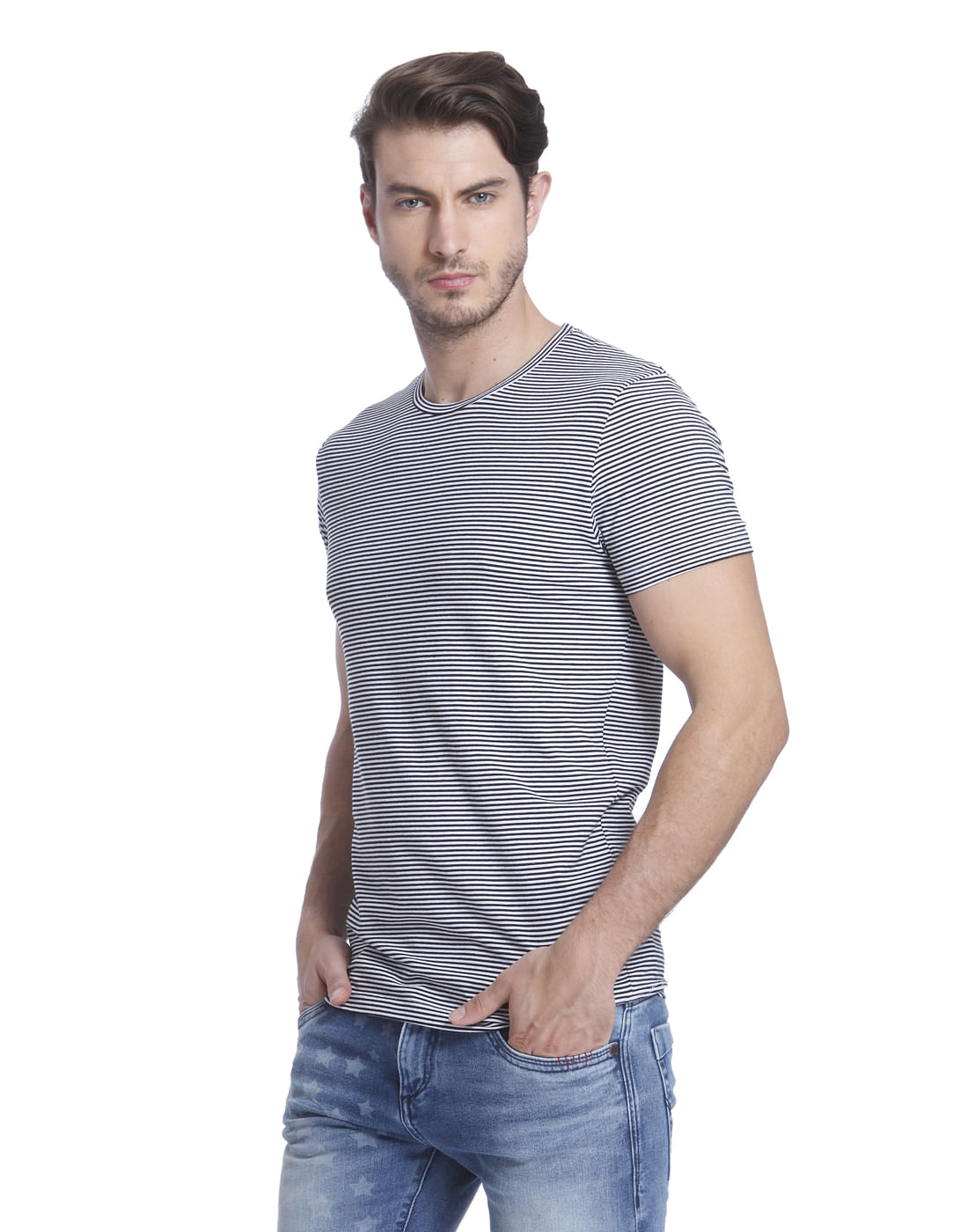Blue Striped Crew Neck T-Shirt