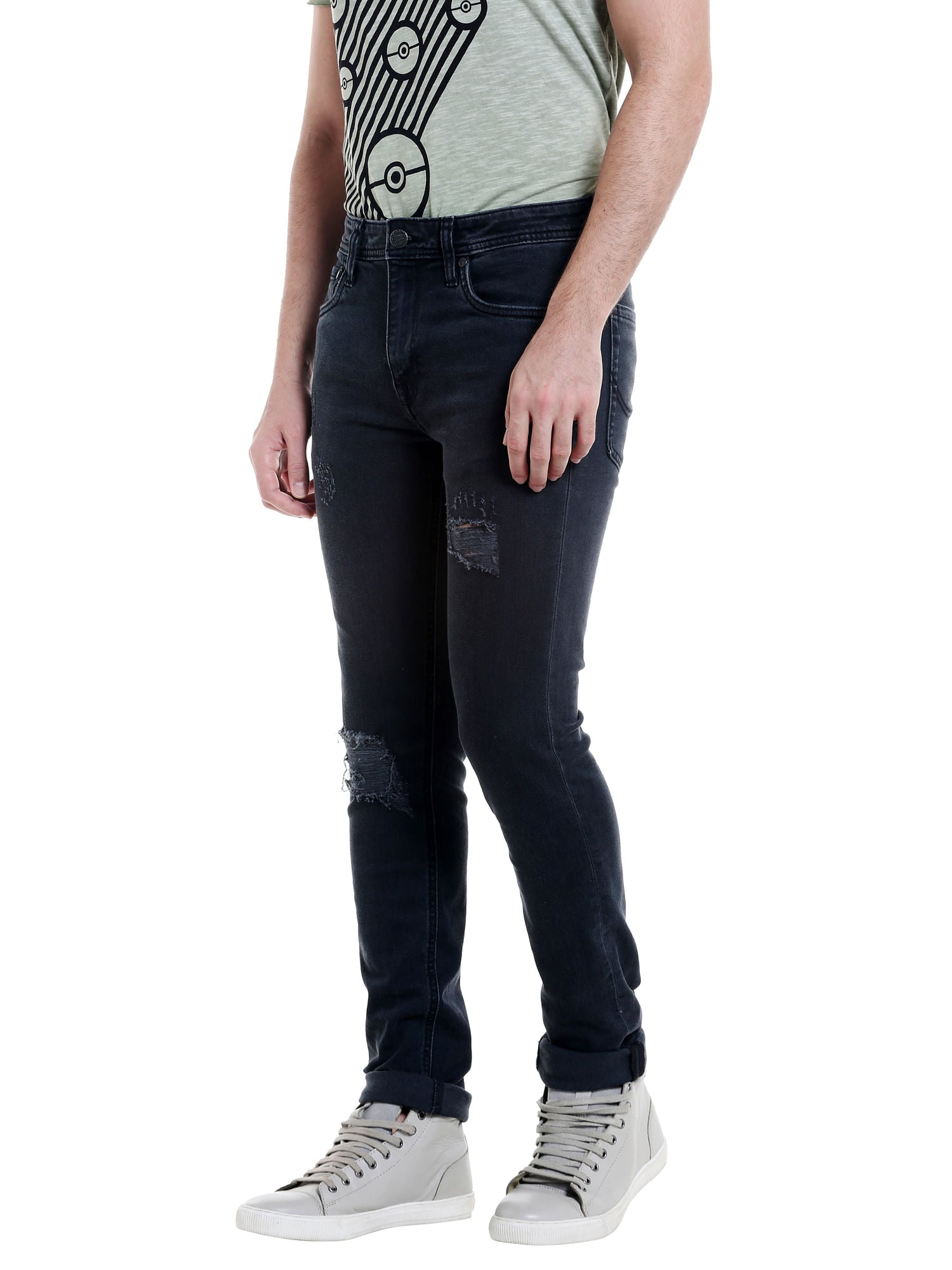 Dark Grey Distressed Skinny Jeans