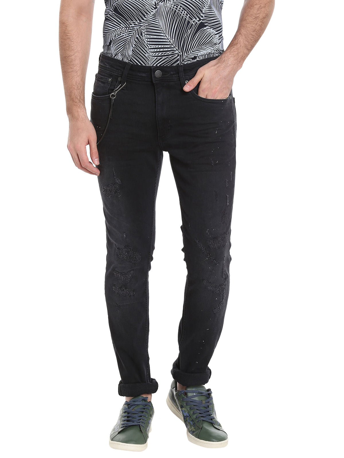 Black Low Rise Skinny Fit Distressed Jeans - 28/32