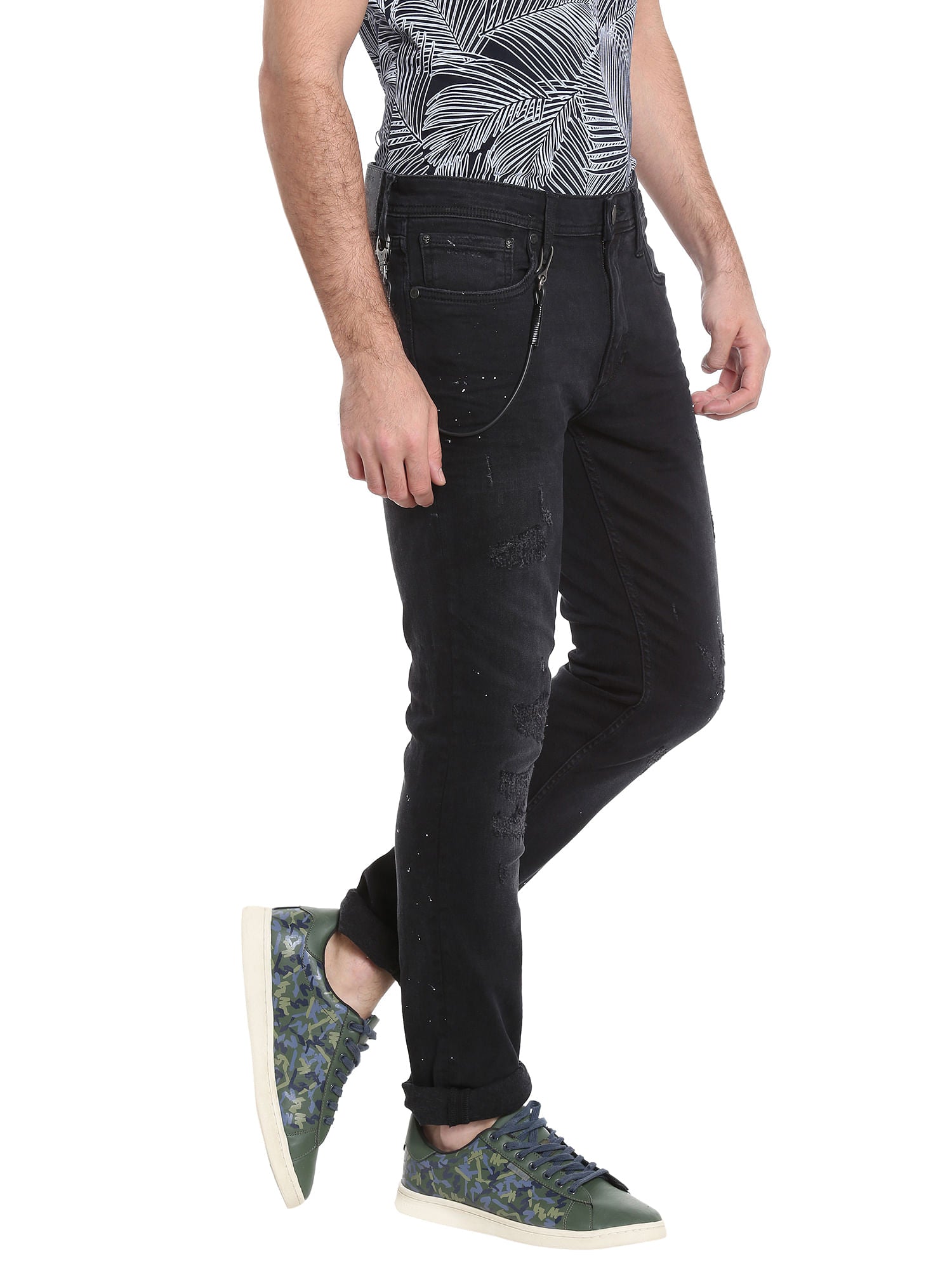 Black Low Rise Skinny Fit Distressed Jeans
