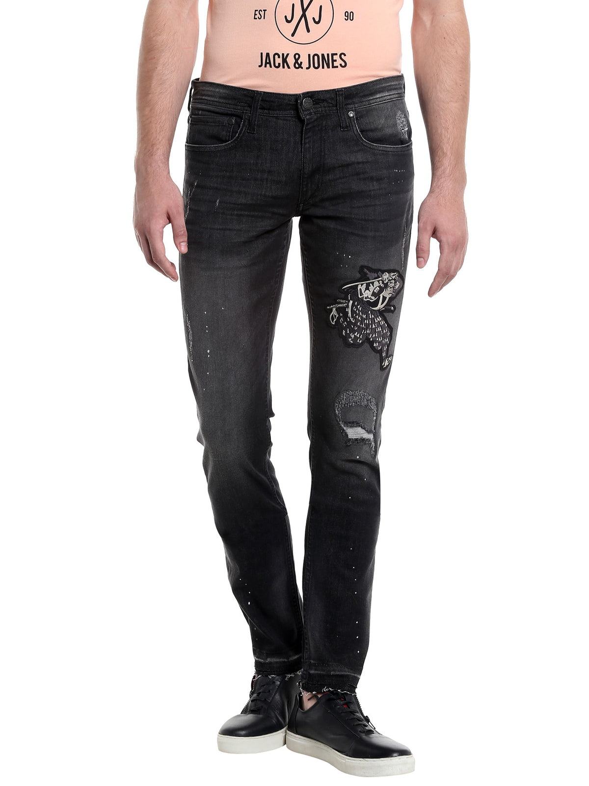 Black Distressed Patchwork Slim Jeans - 28/32