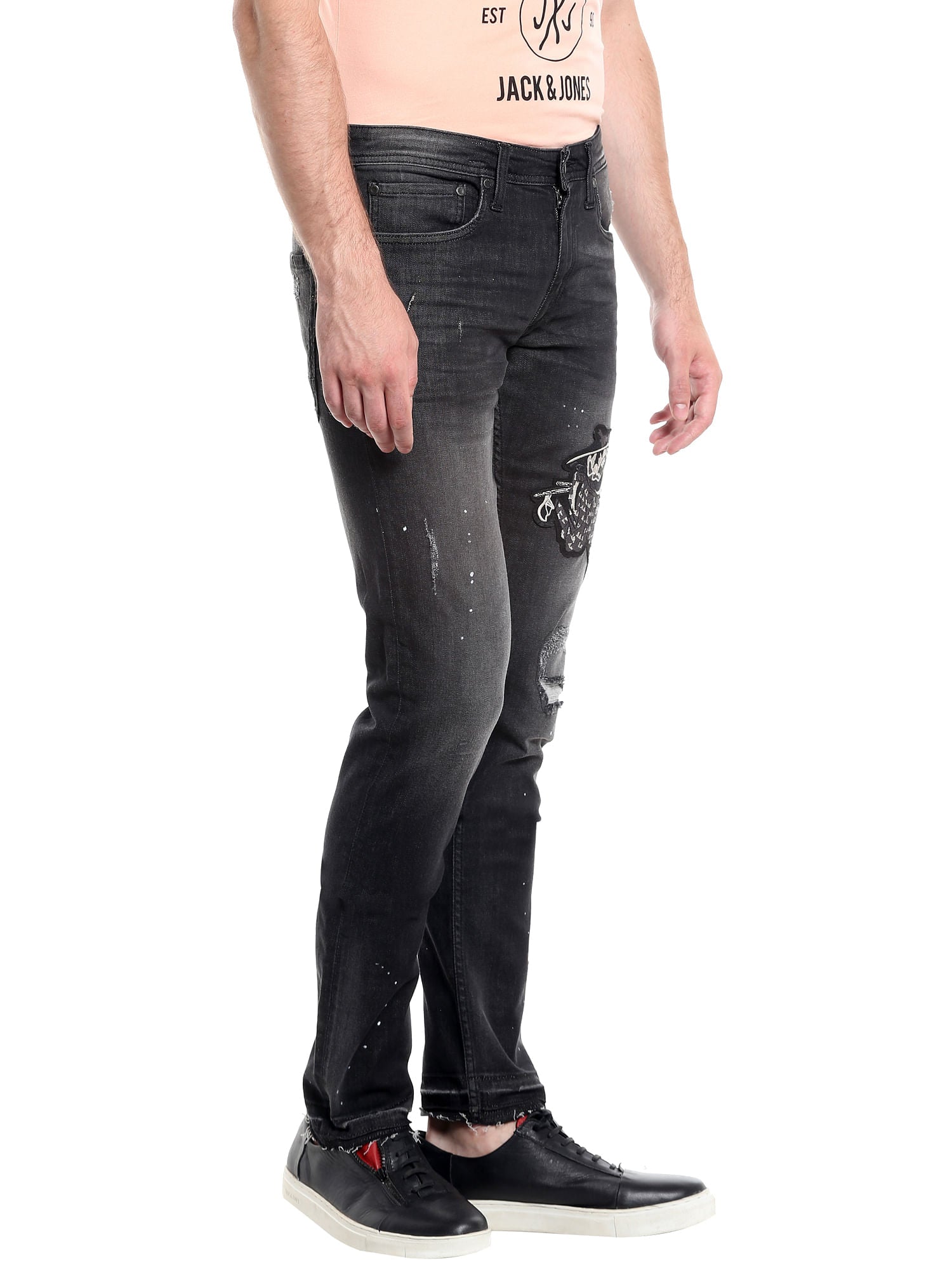 Black Distressed Patchwork Slim Jeans