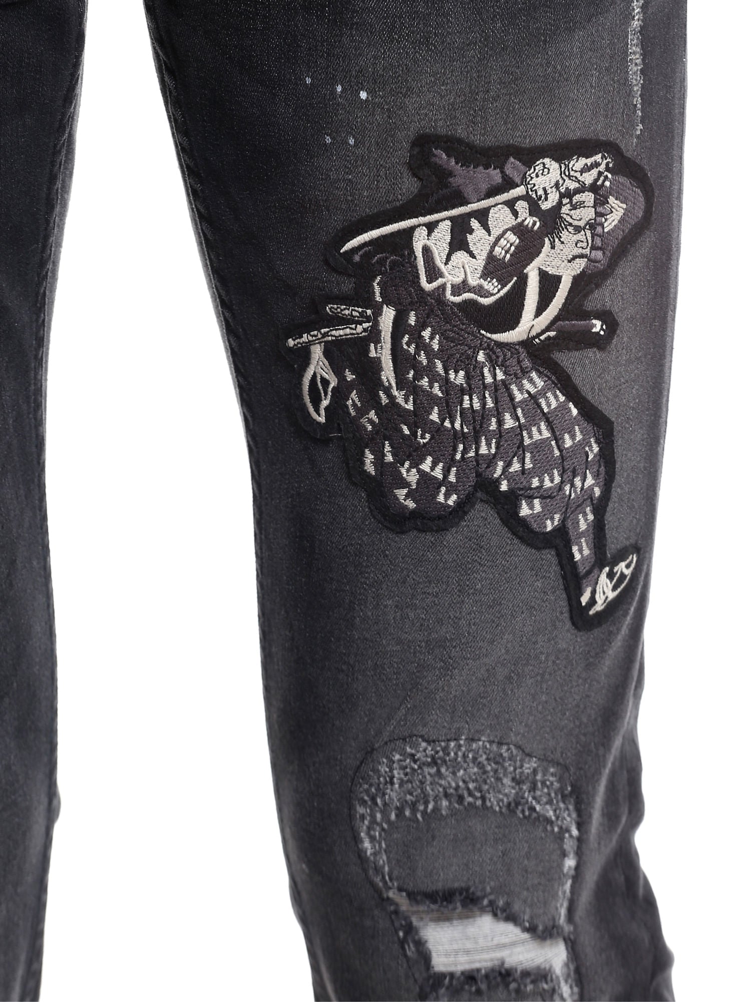 Black Distressed Patchwork Slim Jeans