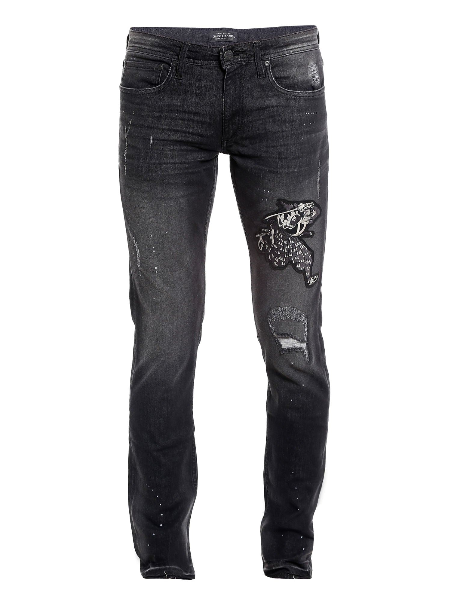 Black Distressed Patchwork Slim Jeans