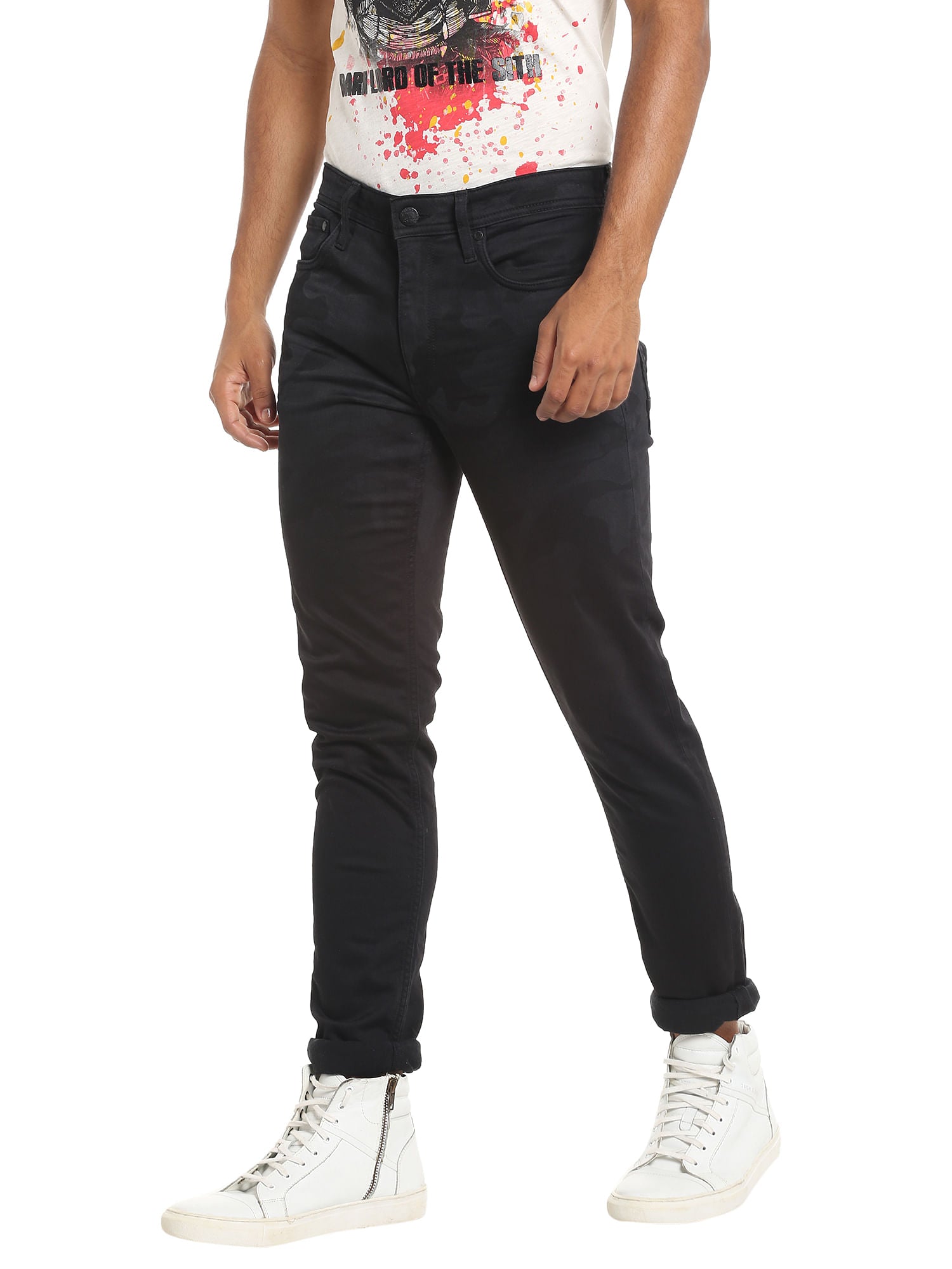 Black Camo Print Skinny Jeans