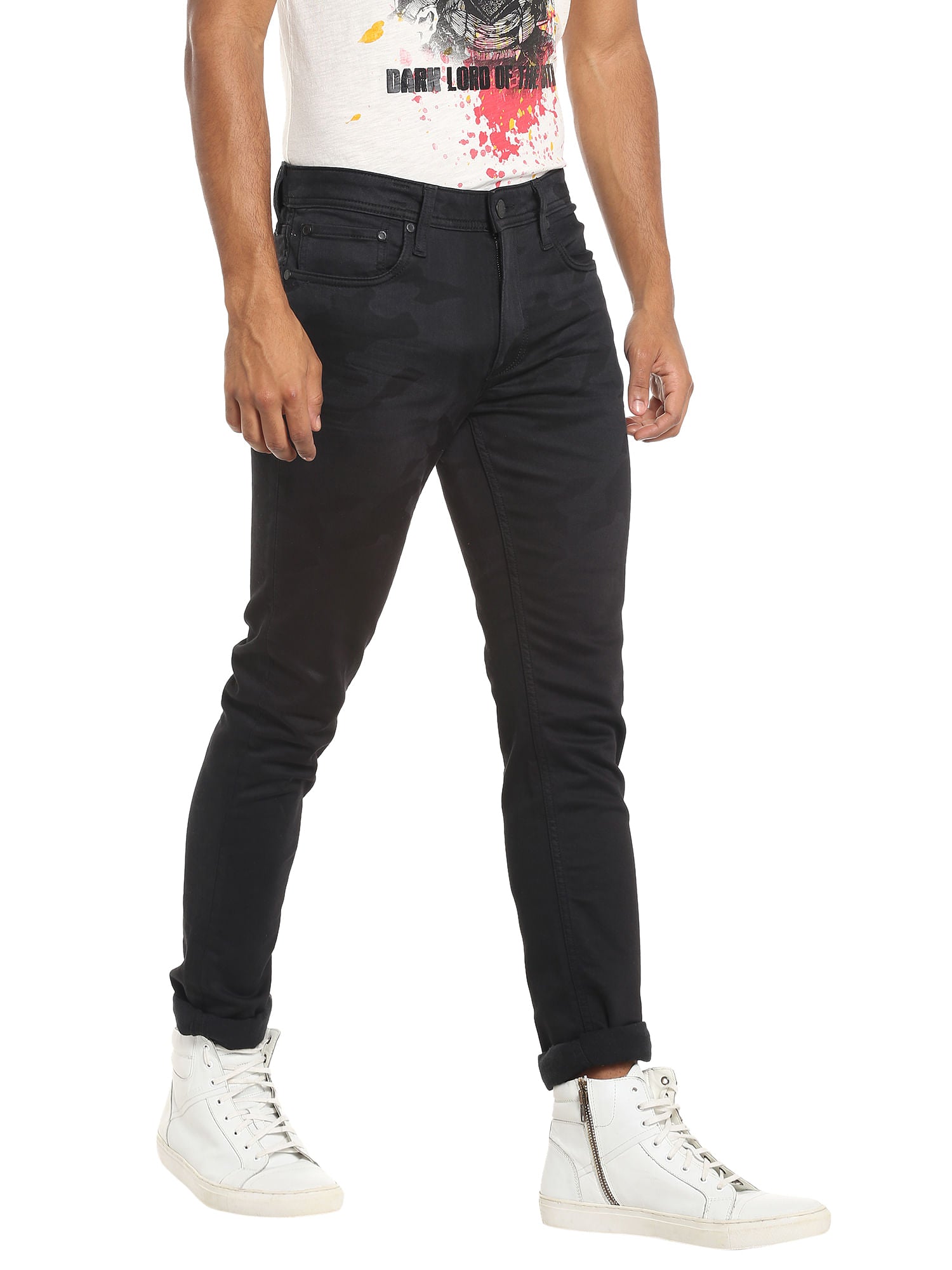 Black Camo Print Skinny Jeans