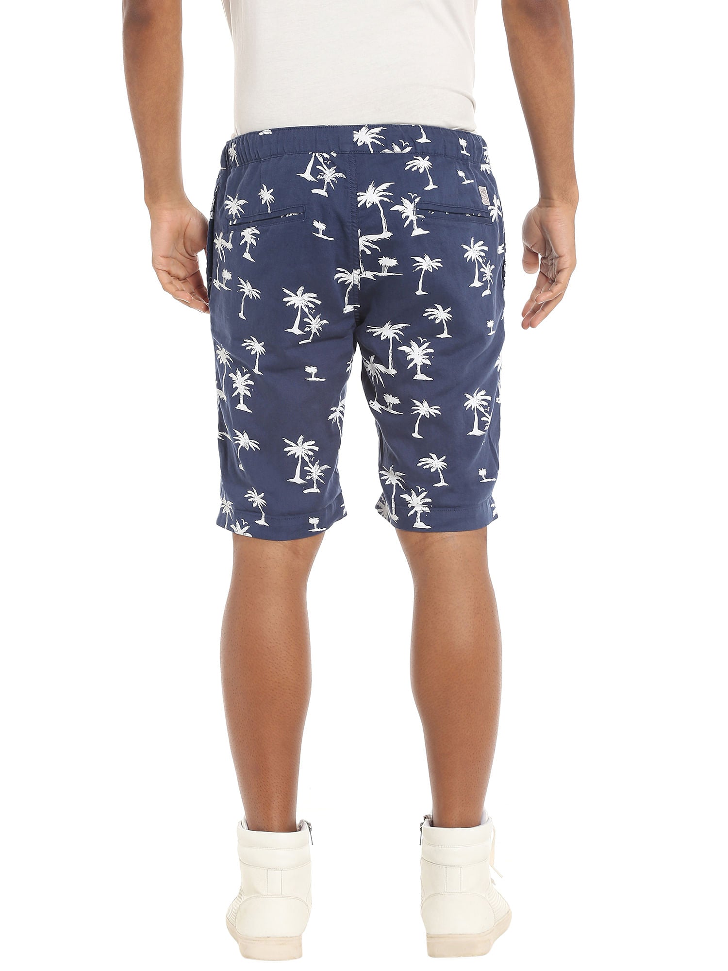 Blue Palm Tree Print Drawstring Shorts