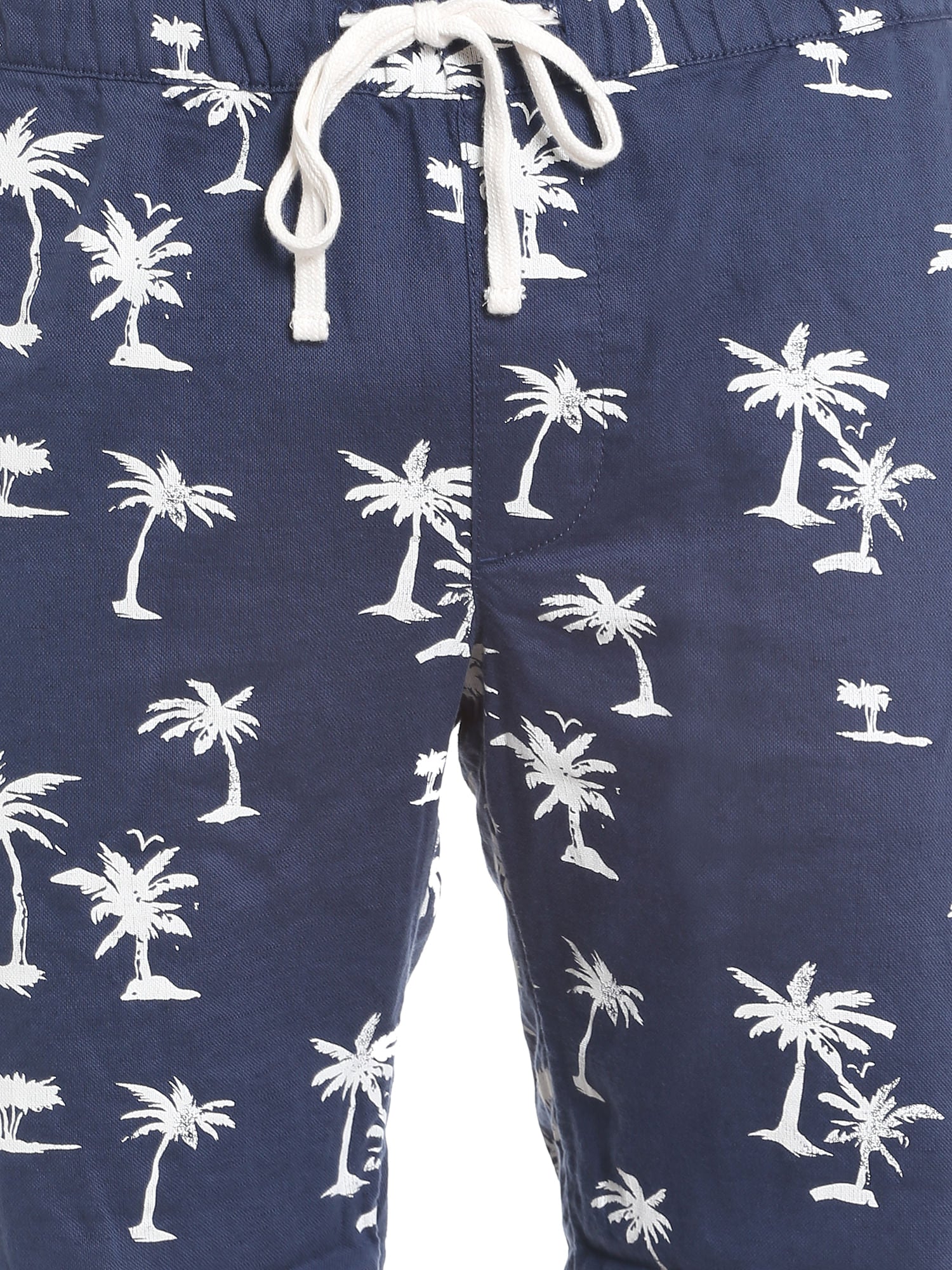 Blue Palm Tree Print Drawstring Shorts