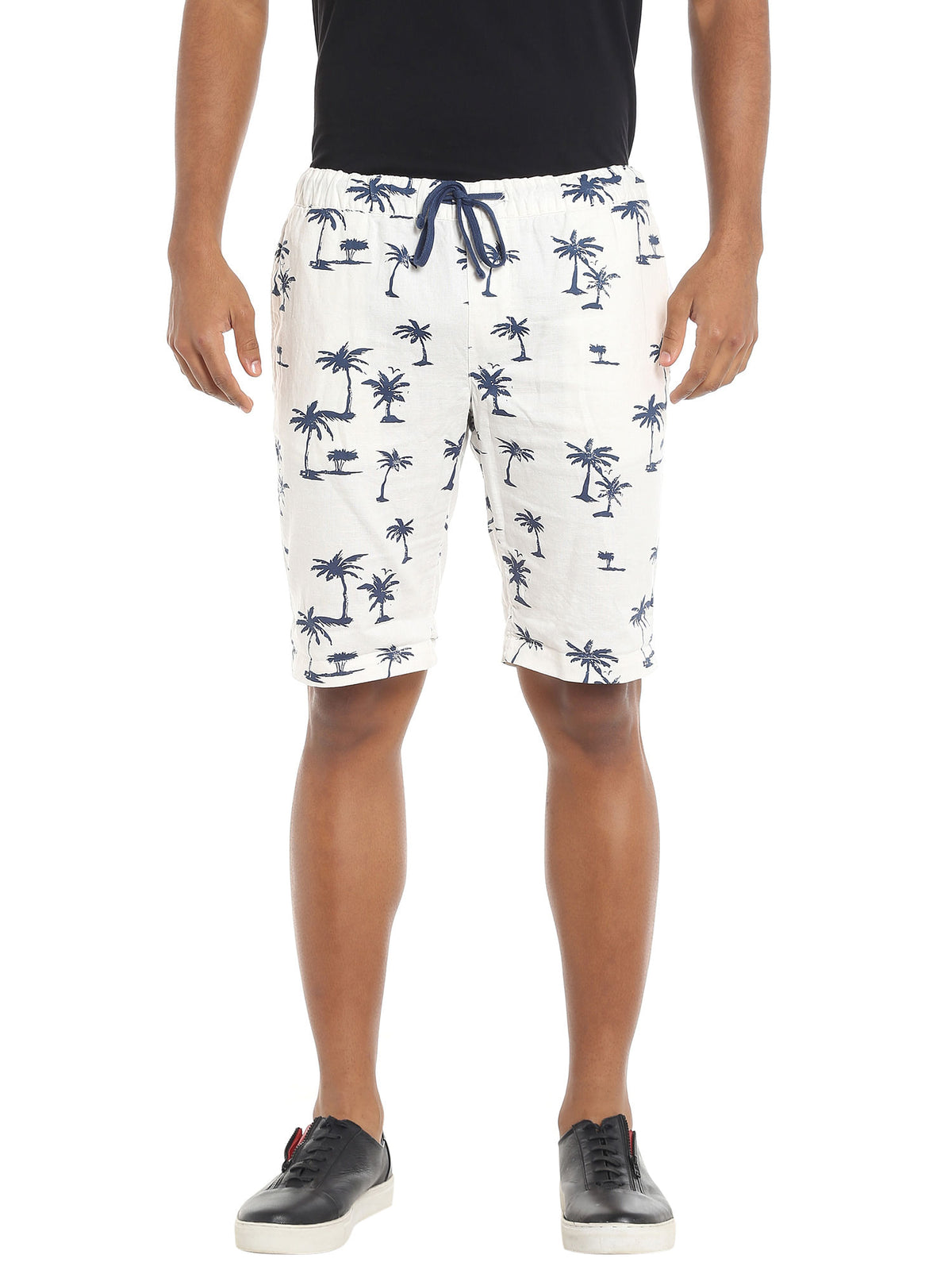 White Palm Tree Print Drawstring Shorts - S